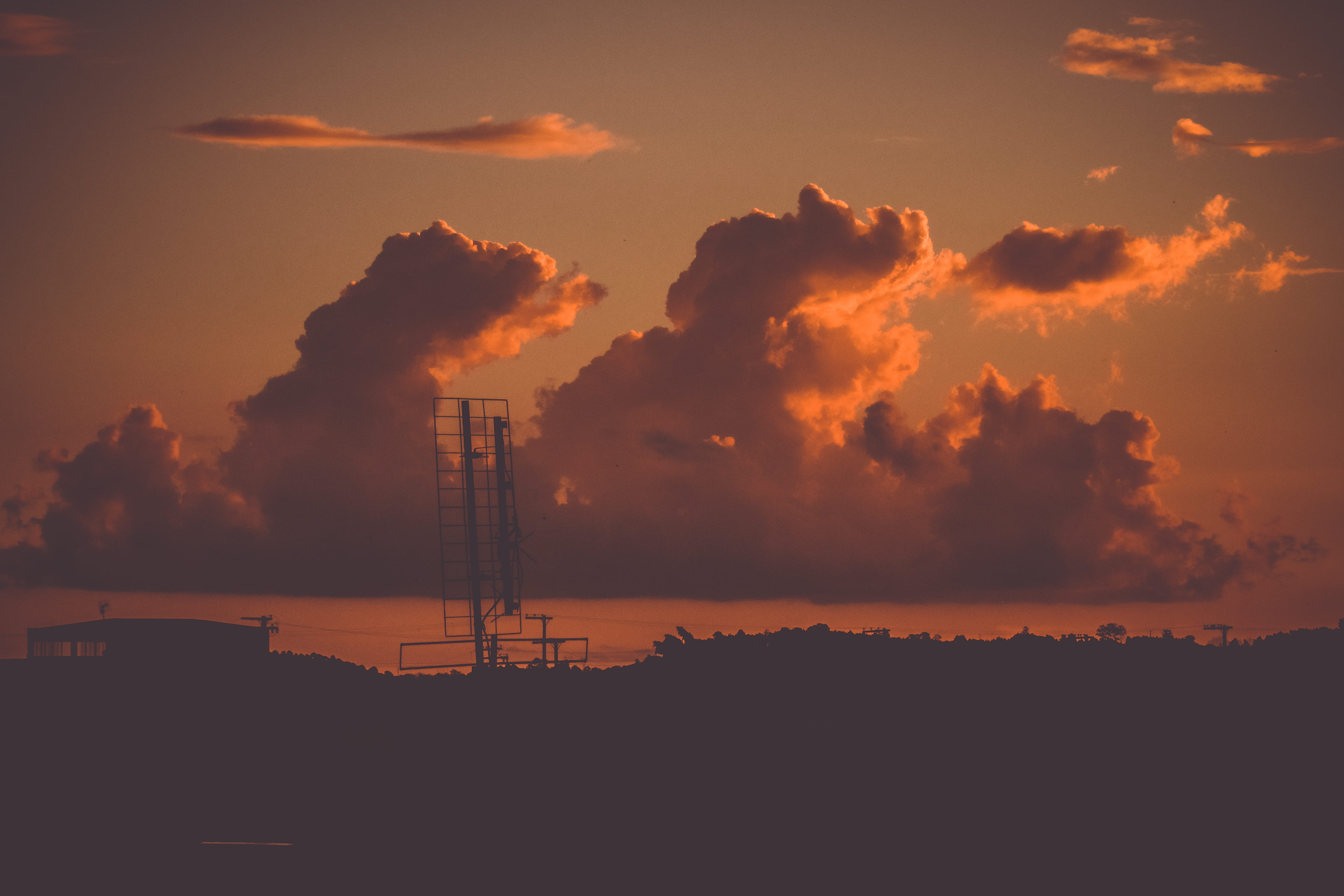 industry, fores, smoke - physical structure, silhouette, sky, air pollution, clouds, environmental issues, beauty in nature, sunset, trees, 4K, HD Wallpaper