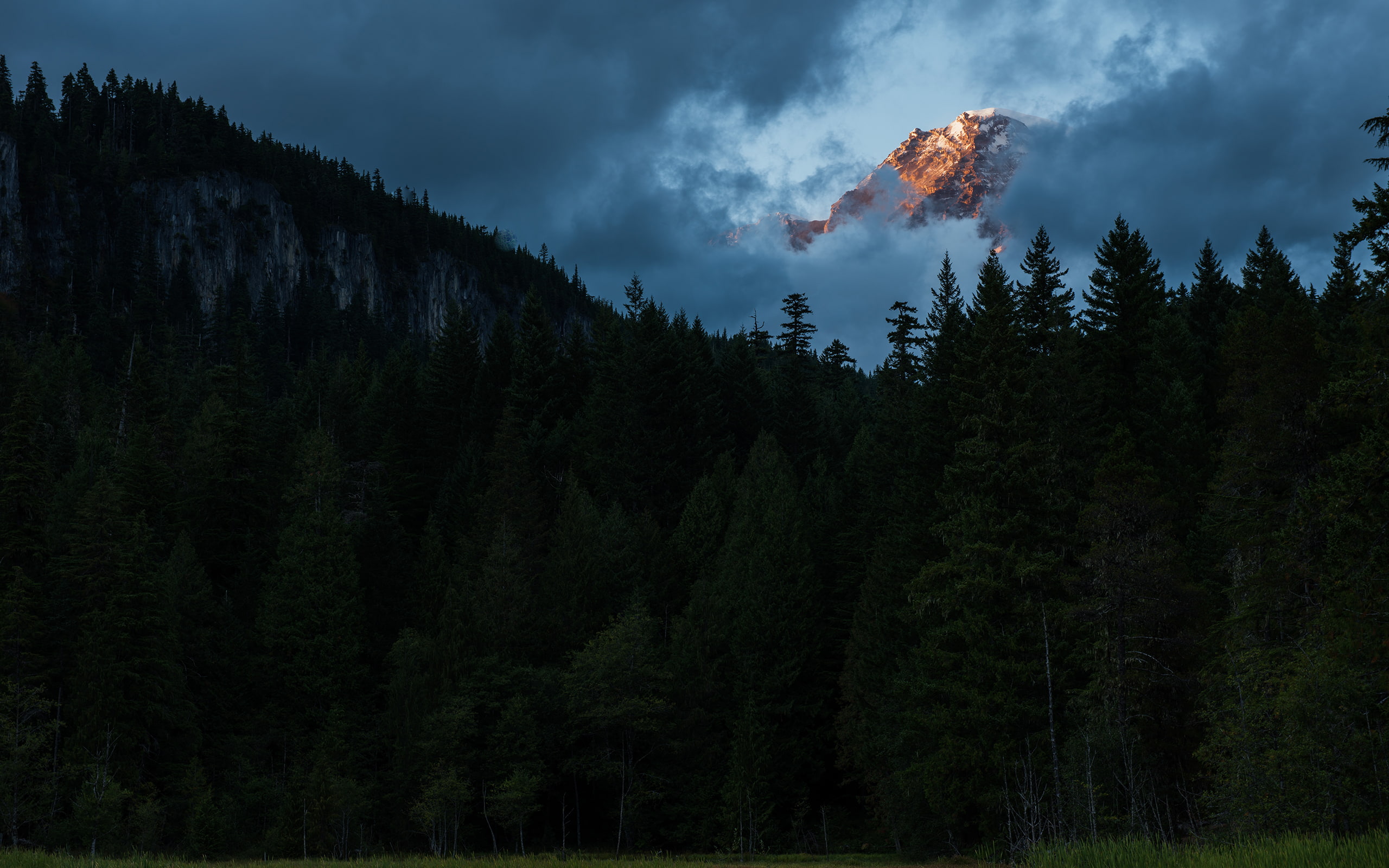 sky, mountains, clouds, 2K, nature, trees, fores, dark, landscapes, HD Wallpaper