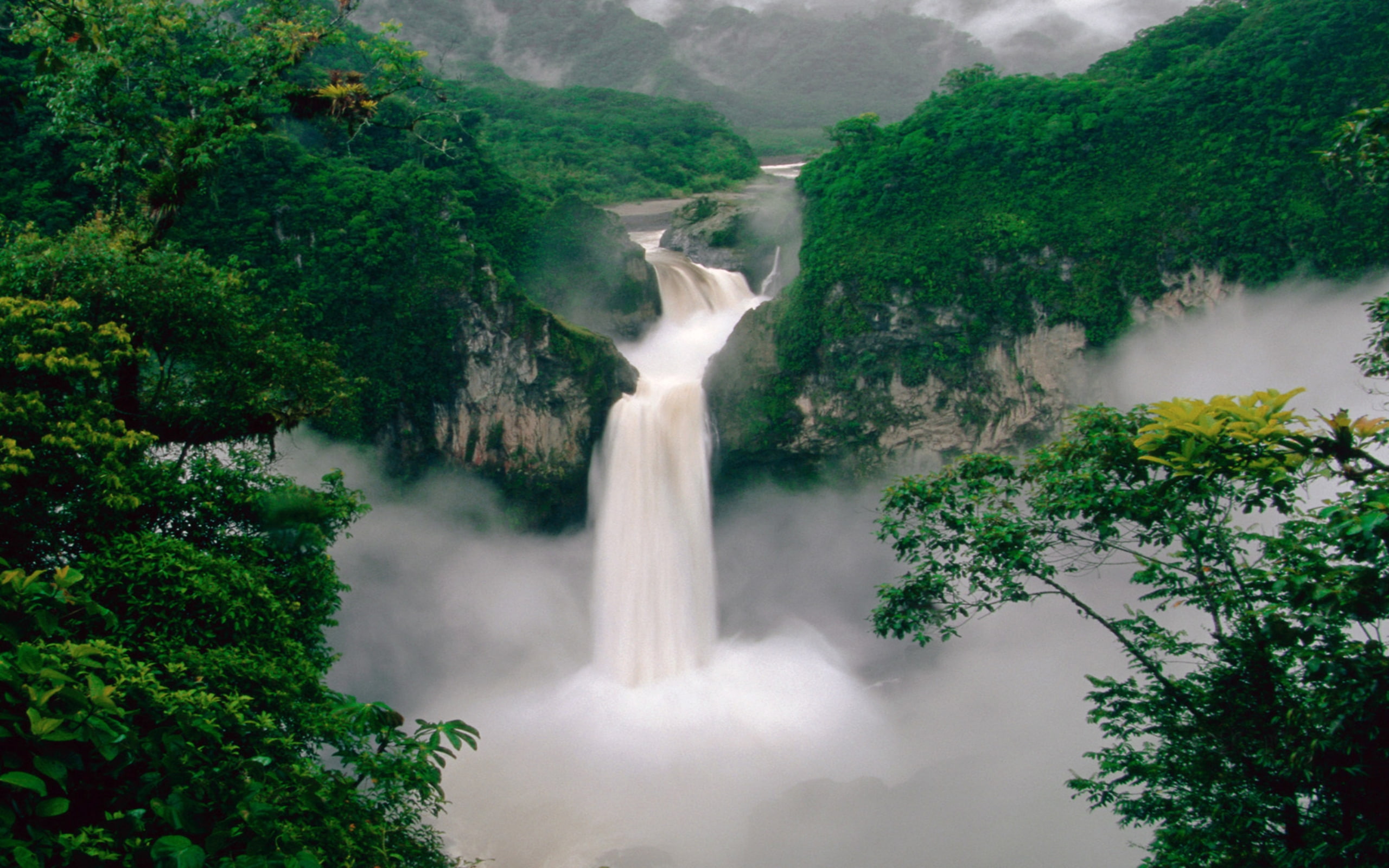 2K, waterfall, fores, mountain, hd, HD Wallpaper