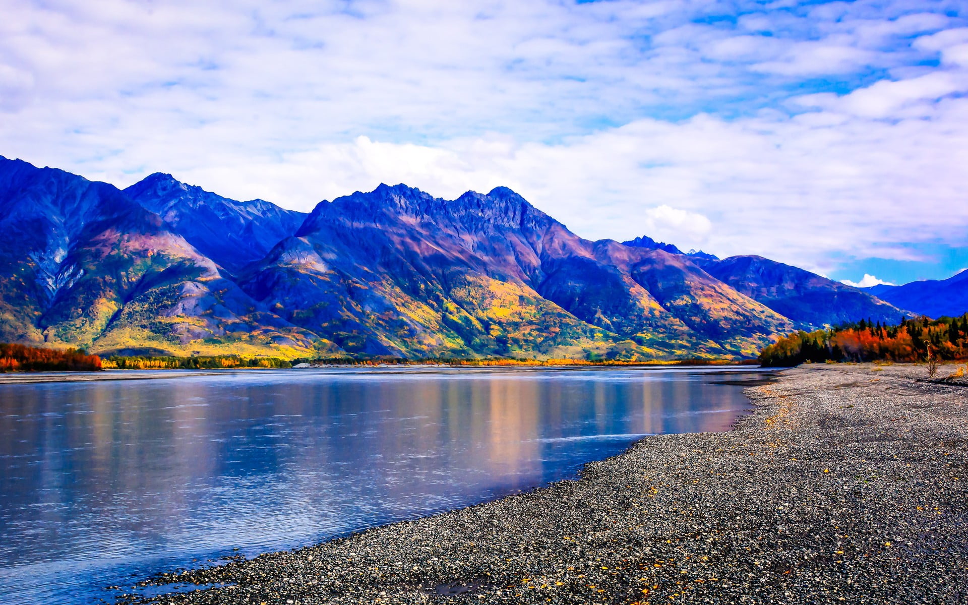 blue, waterfront, tranquility, lake, non-urban scene, tranquil scene, sky, idyllic, cloud - sky, water, abstract, day, 1080P, reflection, outdoors, Alaska, HD Wallpaper