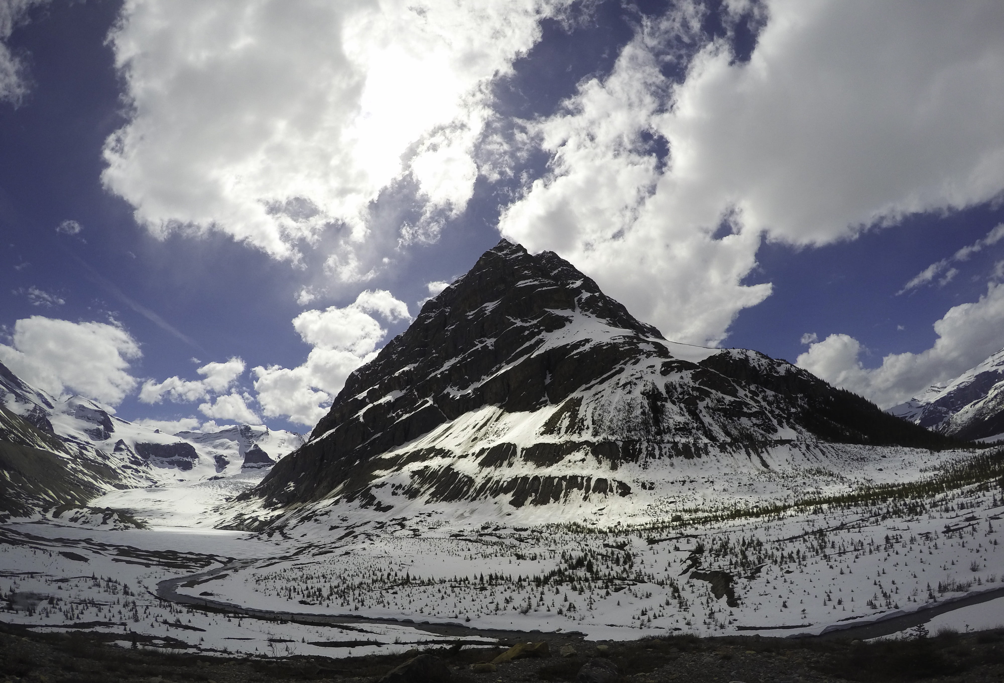 day, clouds, no people, rocky mountains, snow, cloud - sky, landscape, view, covering, capped, sky, scenics - nature, mountains, outdoors, low, snowcapped mountain, HD Wallpaper