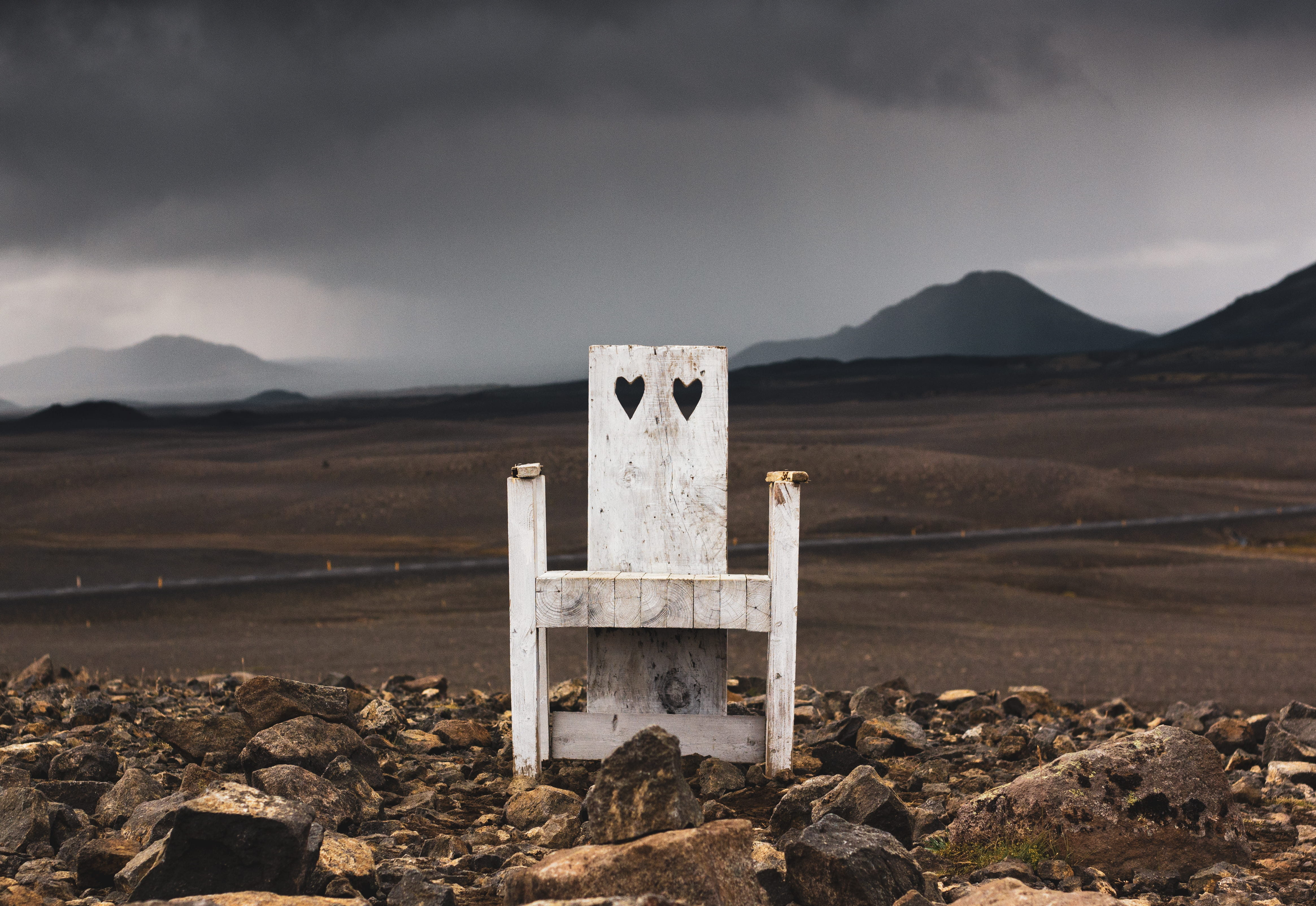 empty, rocky, rock, wooden, field, chair, storm, tomb, old, outdoors, sand, nature, desert, heart, scenics, 4K, abandoned, road, travel, love, white, mountain, HD Wallpaper