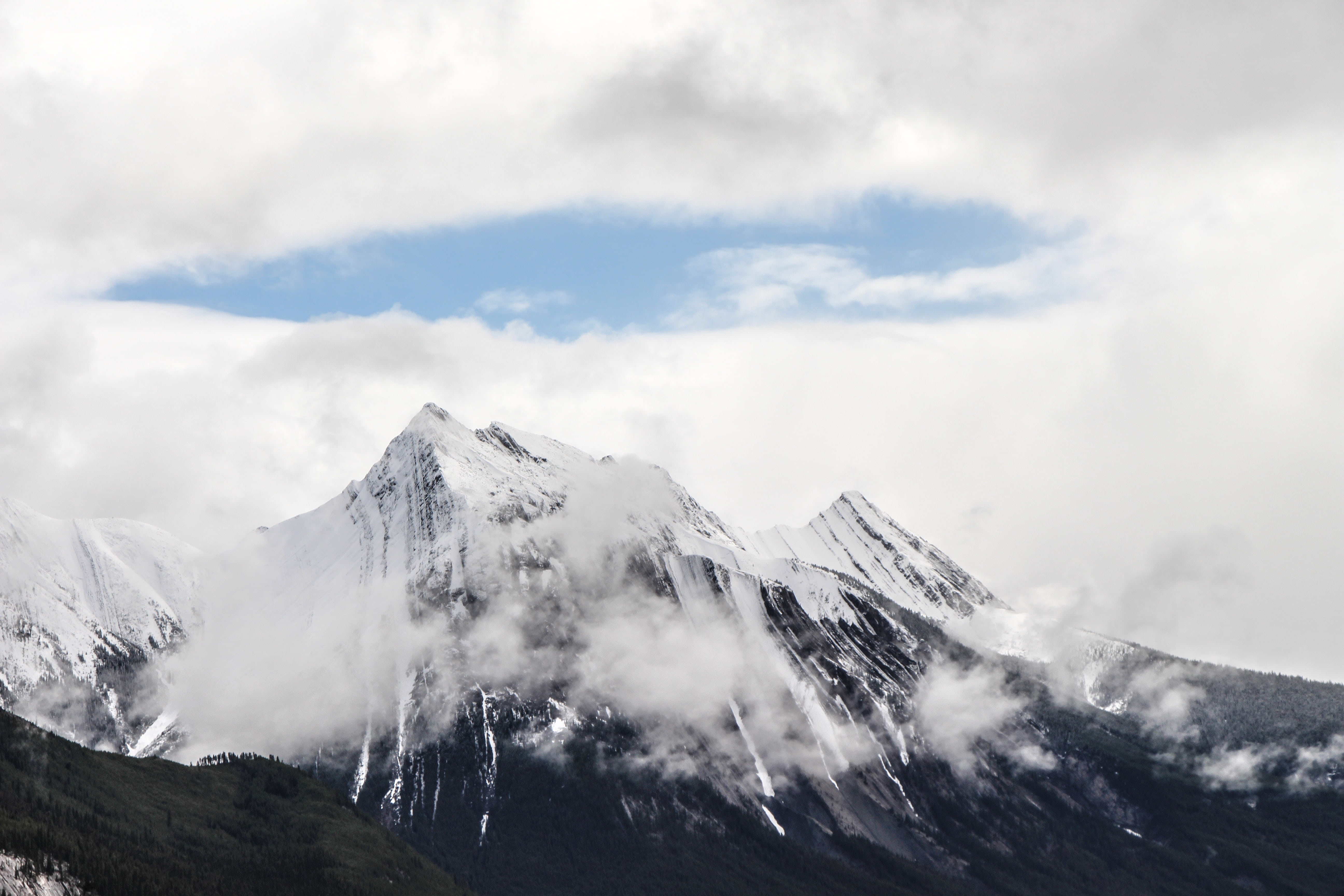 mountain, 5K, cold temperature, spring, tranquility, landscape, summit, success, hiking, snow pack, range, clouds, outdoors, adventure, mountain top, canada, HD Wallpaper
