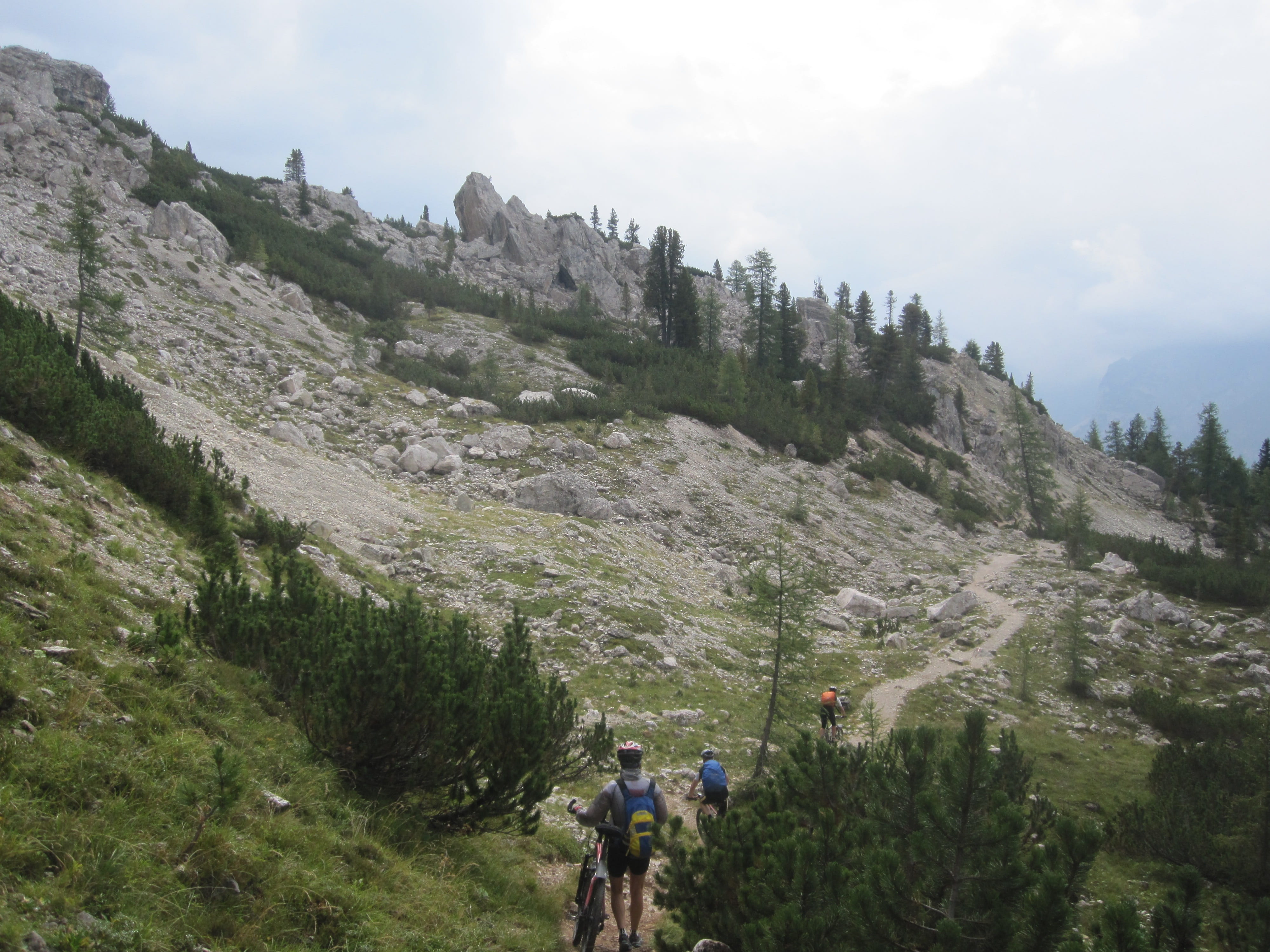 rock, italy, rocky, stones, walking, abyss, tree, men, storm, exhausting, run, beauty in nature, landscape, nature, real people, people, transalp, 4K, HD Wallpaper