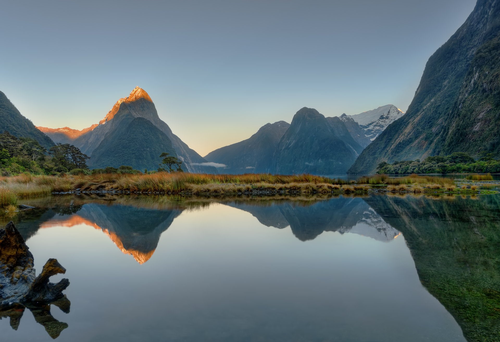 Mountain, South Island (New Zealand), New Zealand, Aotearoa, Morning, Southern Alps, Reflection, Earth, Milford Sound, Mitre Peak, 1080P, Fjord, Peak, HD Wallpaper