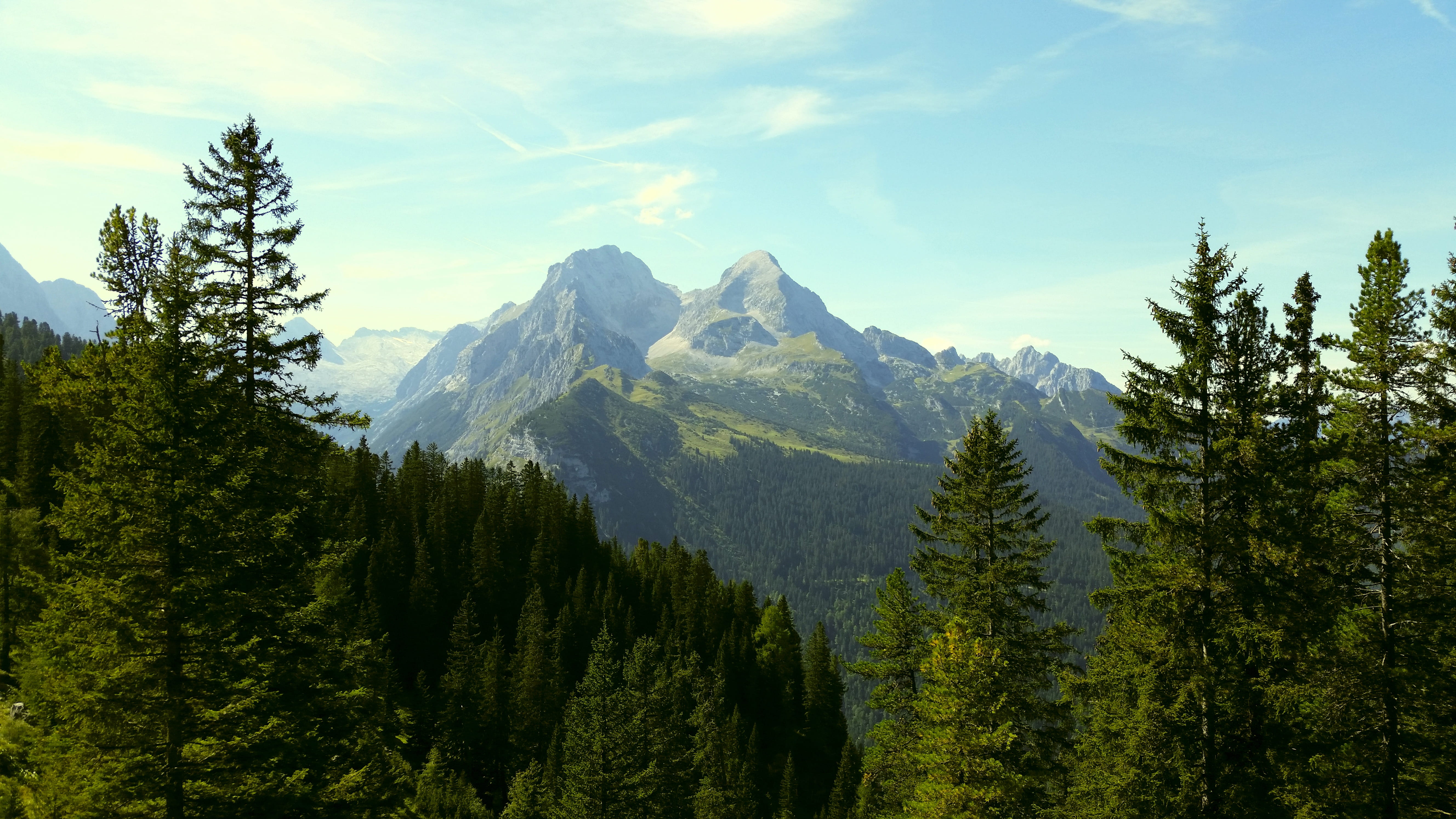 nature, tranquility, sky, Mountains, southern germany, tree, height, no People, growth, day, color Image, mountain, alpenblick, landscape, 5K, extreme Terrain, HD Wallpaper