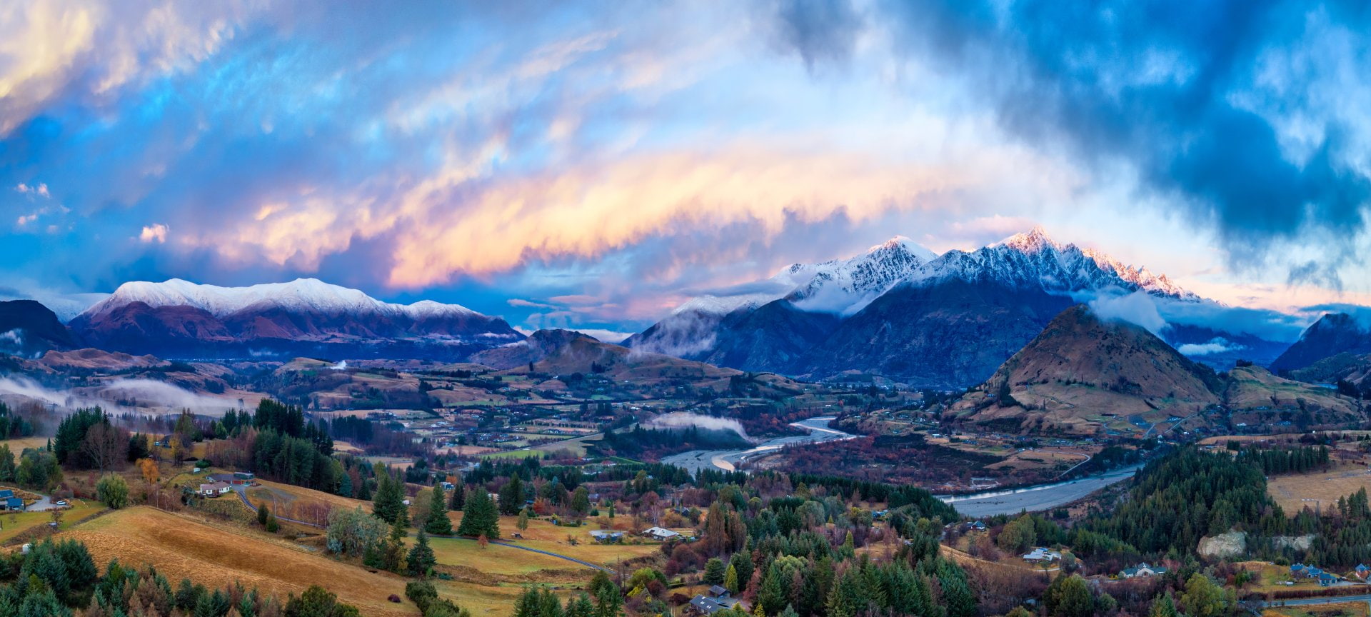 travel, snow, beauty in nature, landscape, Mountain, snowcapped mountain, Cloud, Queenstown (New Zealand), outdoors, Fall, Southern Alps, panoramic, winter, HD Wallpaper