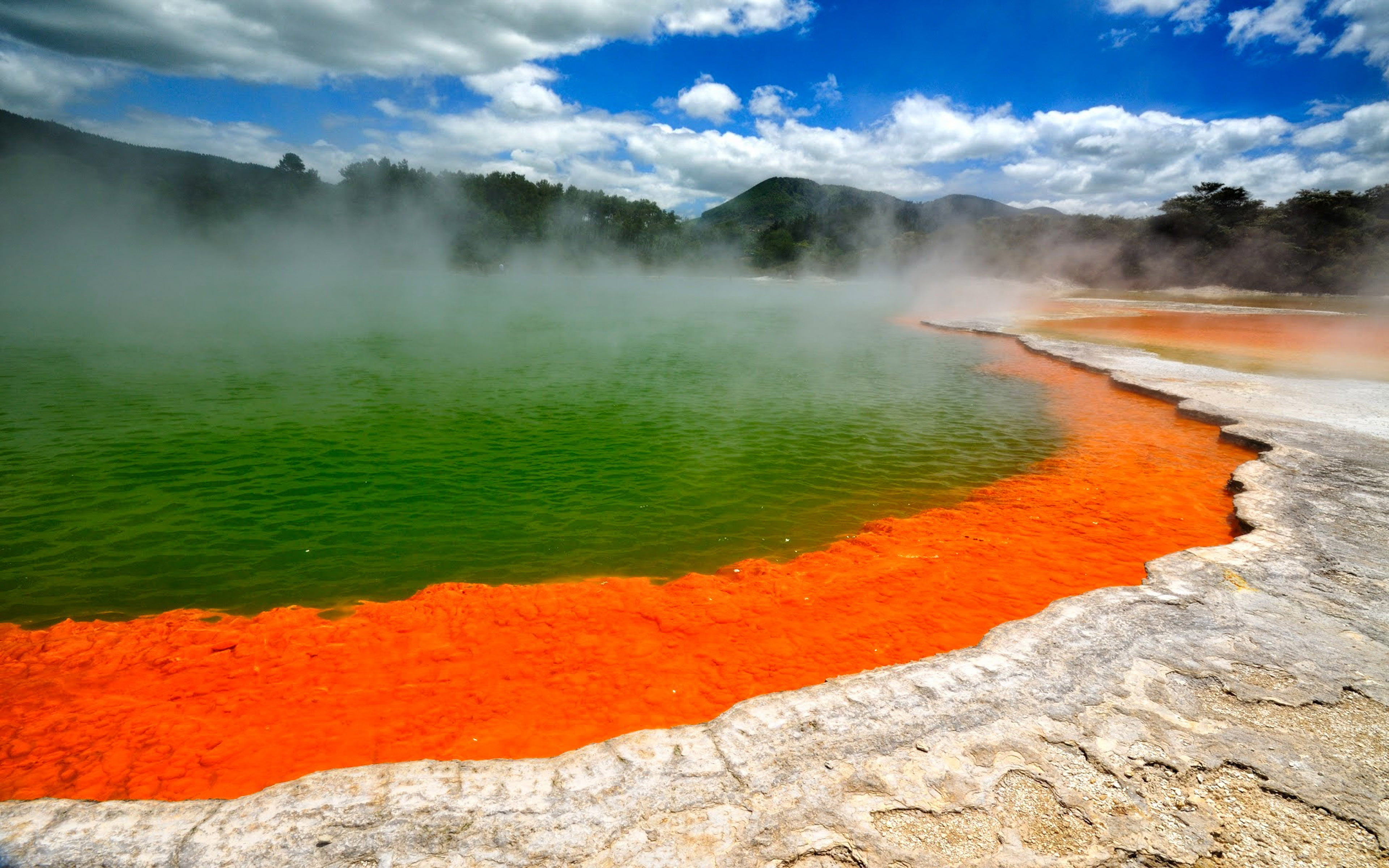 beauty in nature, desktop, lake, cloud - sky, power in nature, smoke - physical structure, new, travel, water, zealand, scenics - nature, tranquil scene, HD Wallpaper