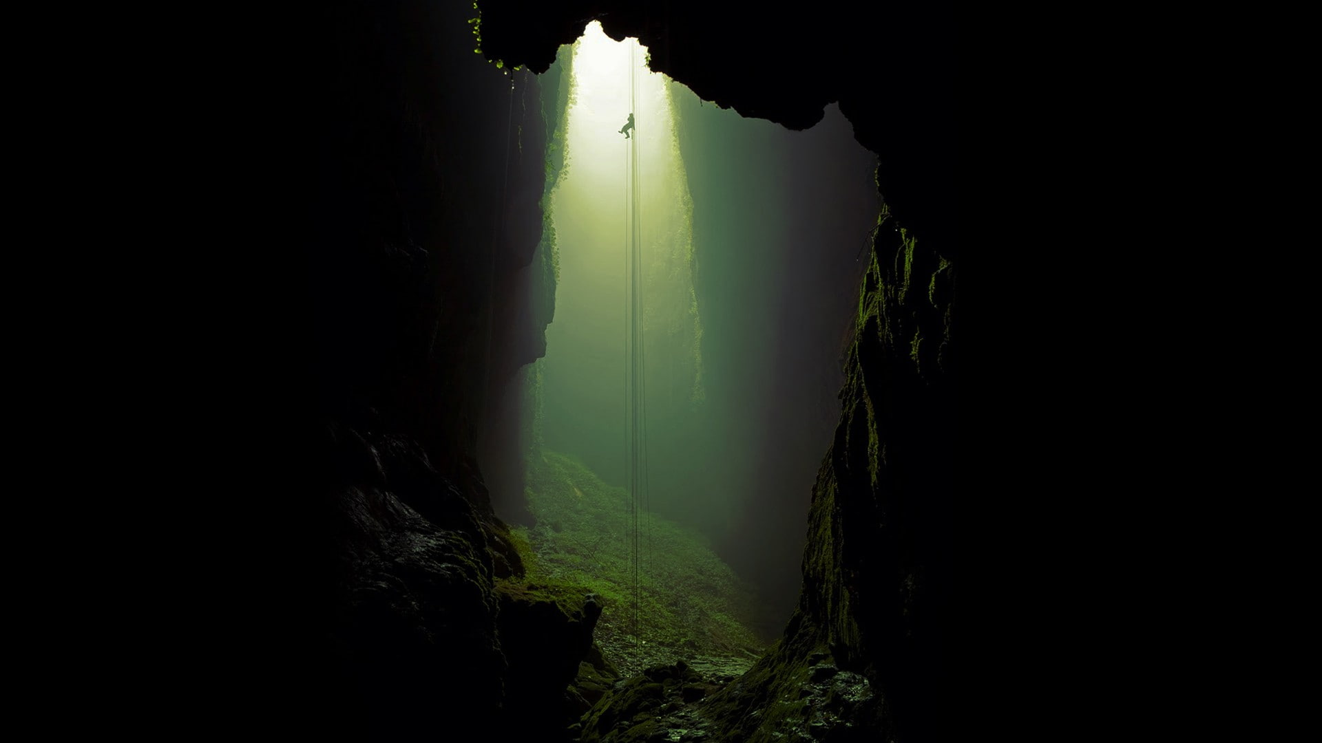 ropes, cliff, landscape, climbing, cave, 1080P, nature, HD Wallpaper