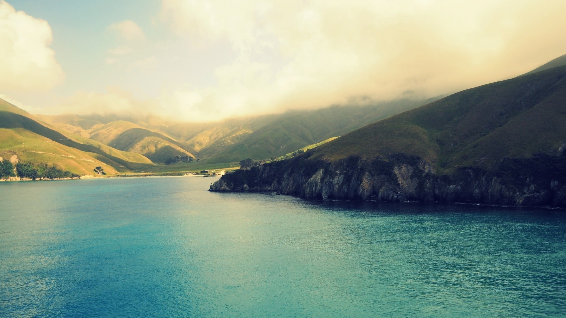 sea, cloud - sky, water, landscape, waterfront, mountain range, outdoors, scenics - nature, non-urban scene, sky, mountain, idyllic, tranquil scene, sunset, HD Wallpaper