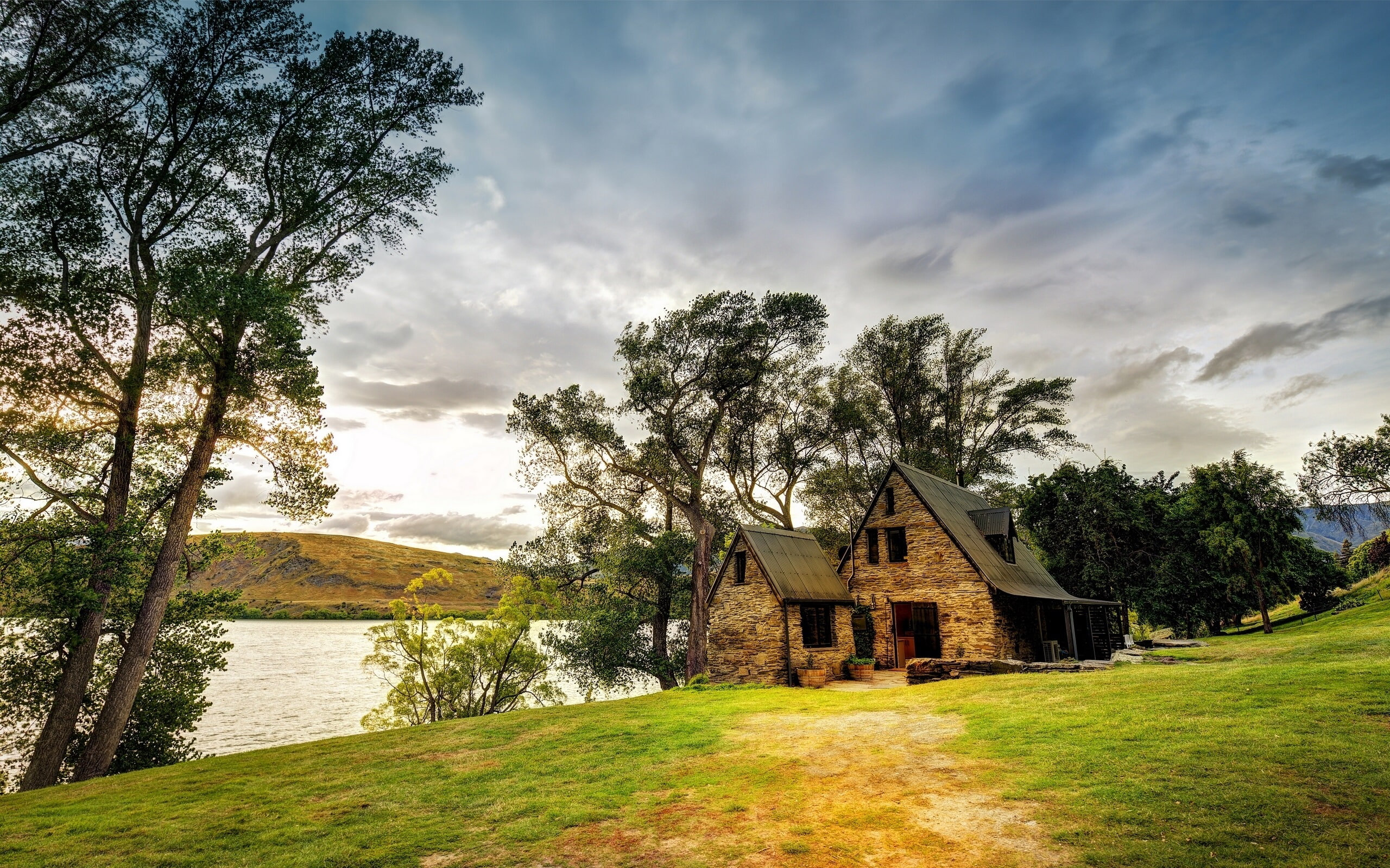 New, Queenstown, Zealand, 2K, Lake, House, Trees, HD Wallpaper
