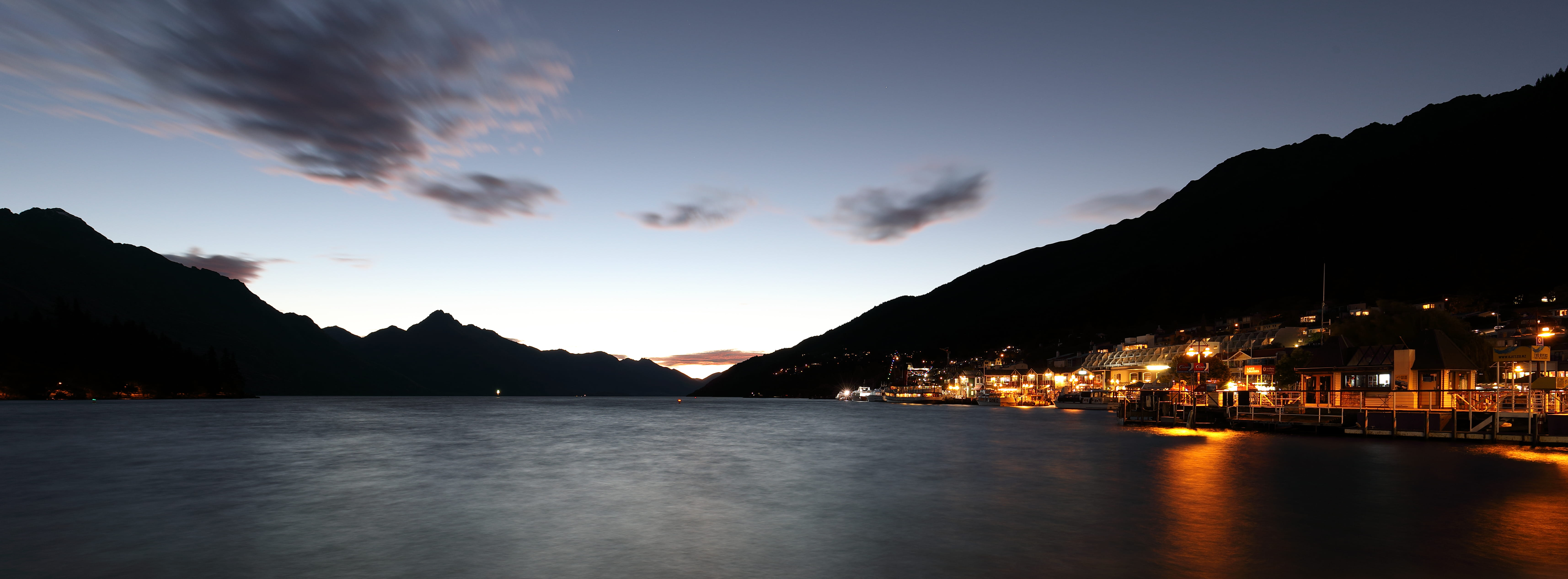 5K, lake, bay, outdoors, illuminated, sky, long exposure, beauty in nature, ultrawide, transportation, night, sea, nature, south island, mountain, HD Wallpaper