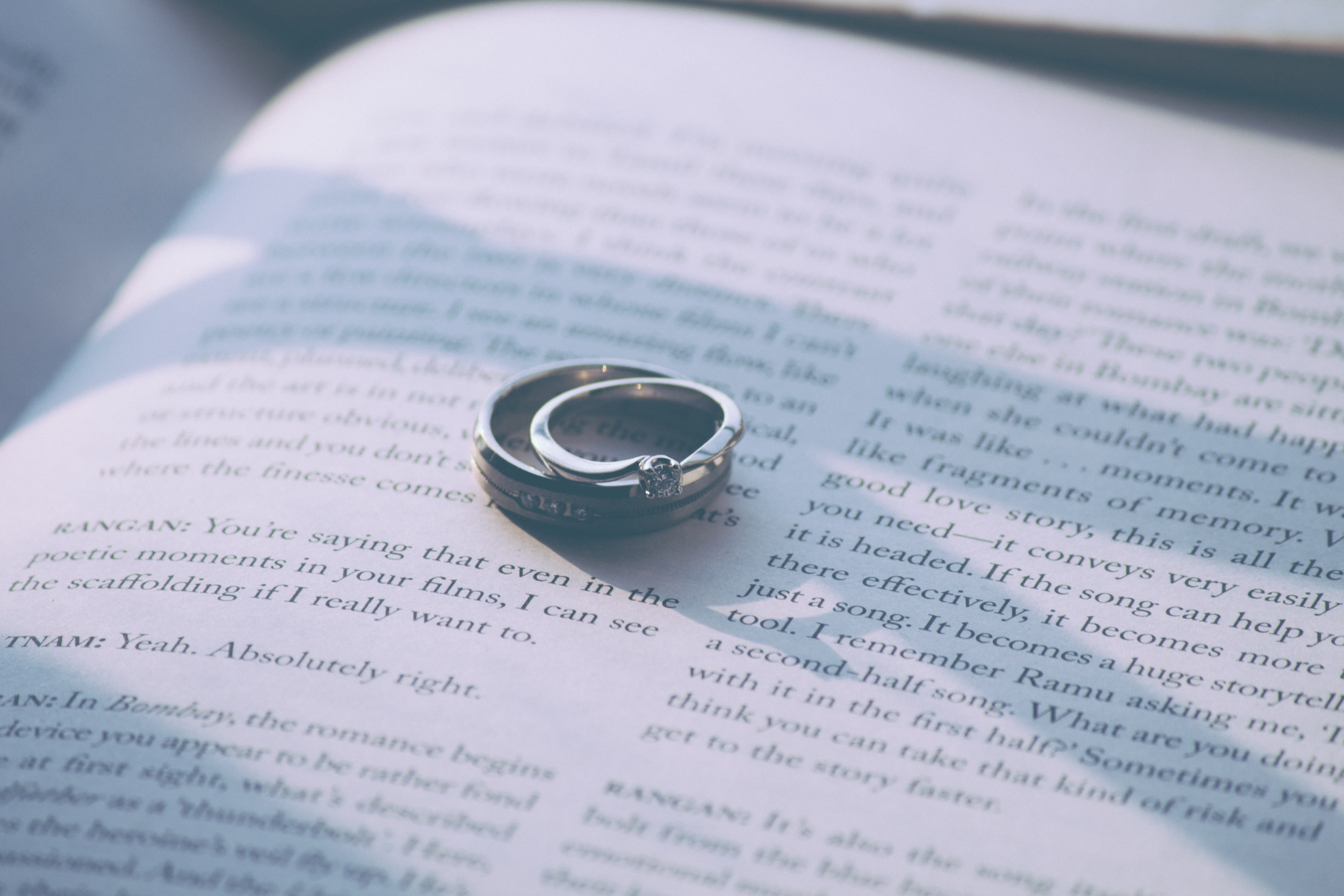 paper, ring, close-up, western script, indoors, selective focus, silver, clear, event, positive emotion, rings, gemstone, colored, book, celebration, high angle view, HD Wallpaper