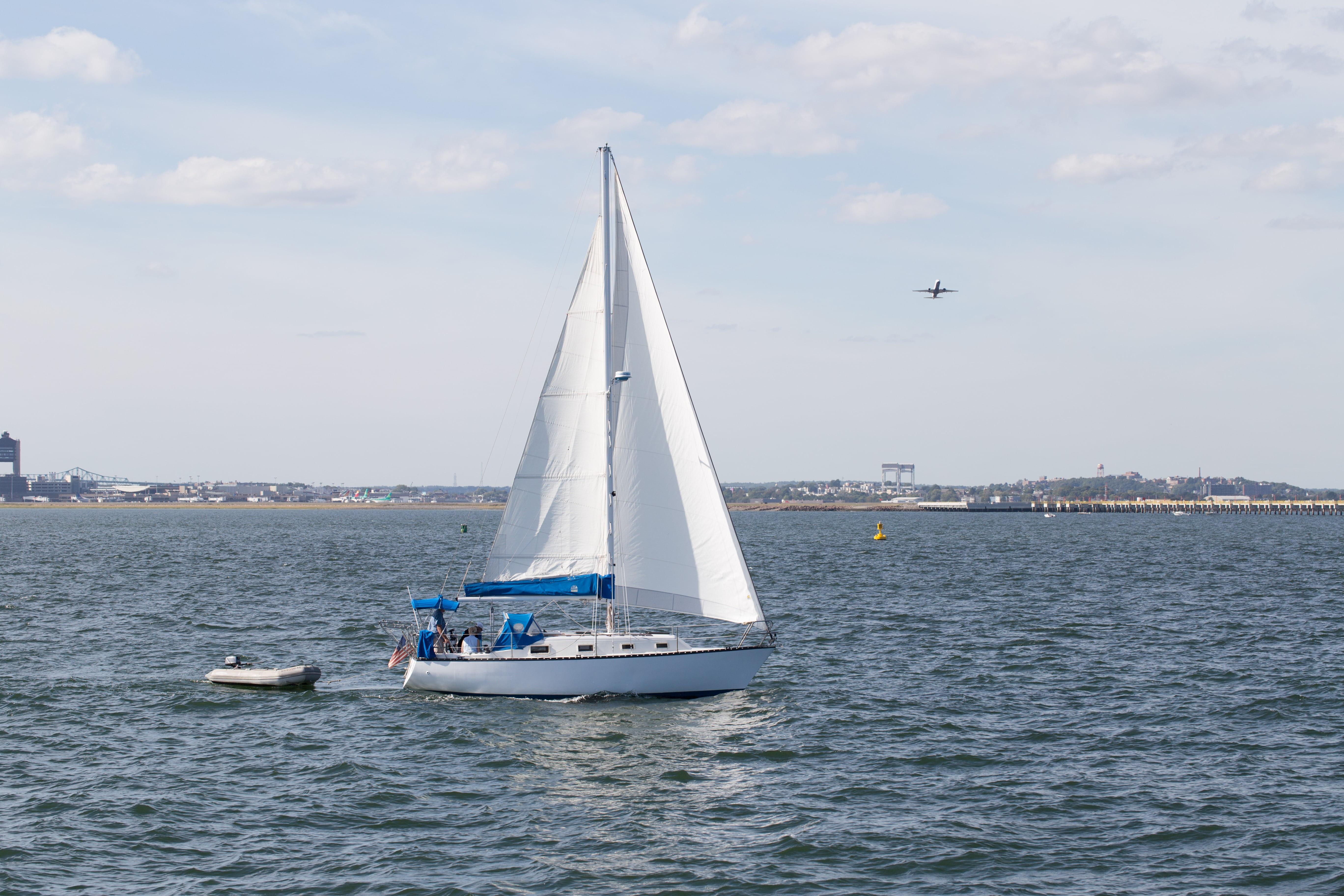 cloud - sky, day, 5K, sailboat, incidental people, yachting, travel, pole, sea, nature, outdoors, mode of transportation, sailing, nautical vessel, boston harbor, HD Wallpaper