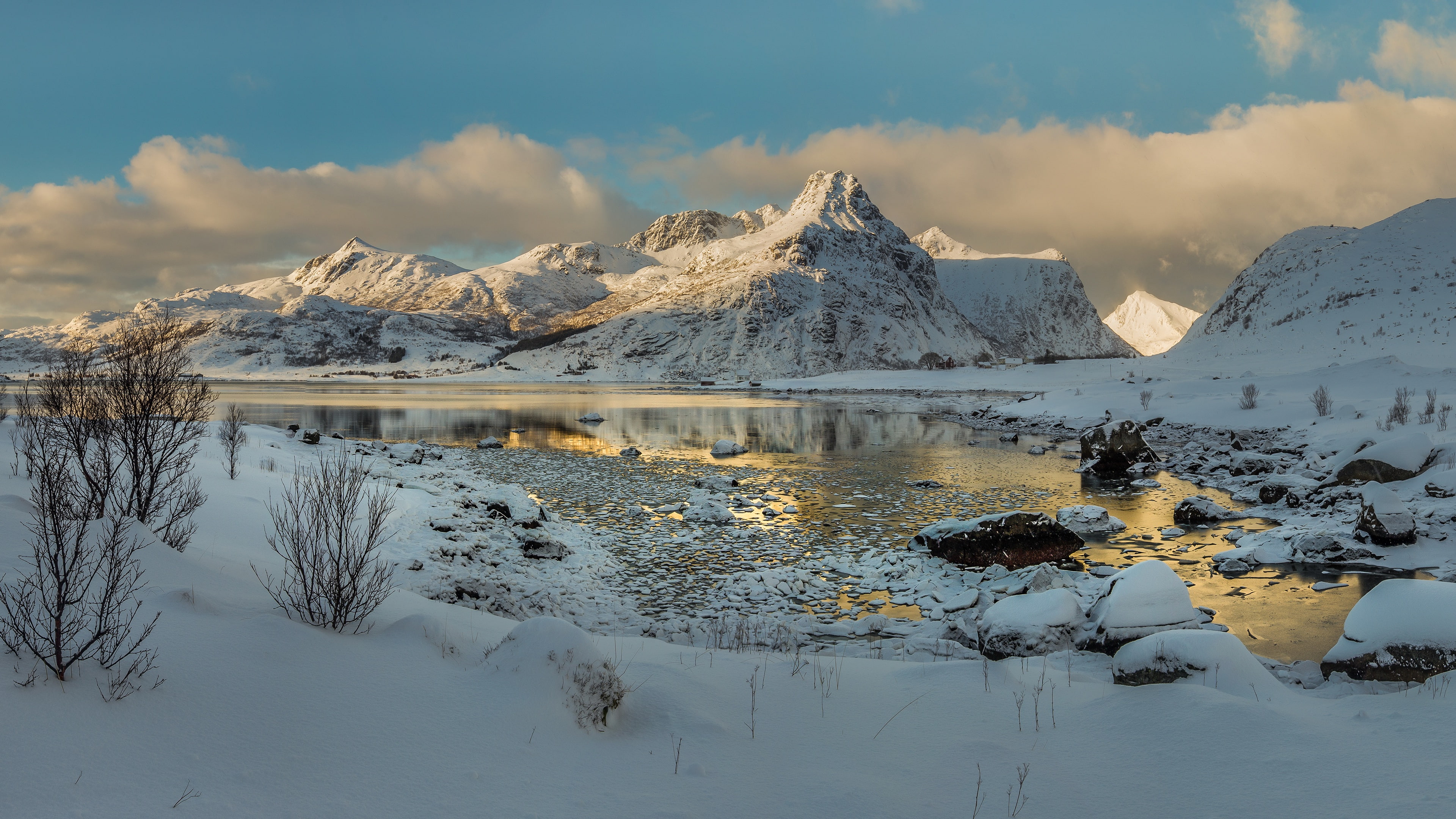 Lofoten, Norway, landscape, 4K, mountains, nature, snow, HD Wallpaper