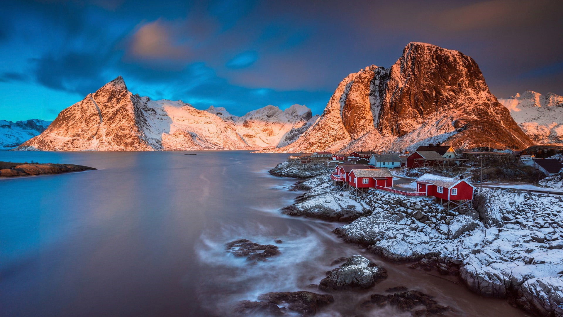 1080P, fishing village, cold temperature, wilderness, snowcapped mountain, dawn, winter, snow, landscape, hamnoy, sky, lofoten, water, tranquil scene, HD Wallpaper