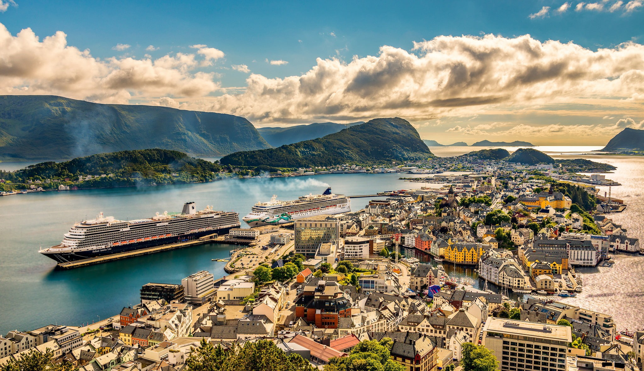 ships, 1080P, clouds, Norway, the sky, Alesund, Ålesund, HD Wallpaper