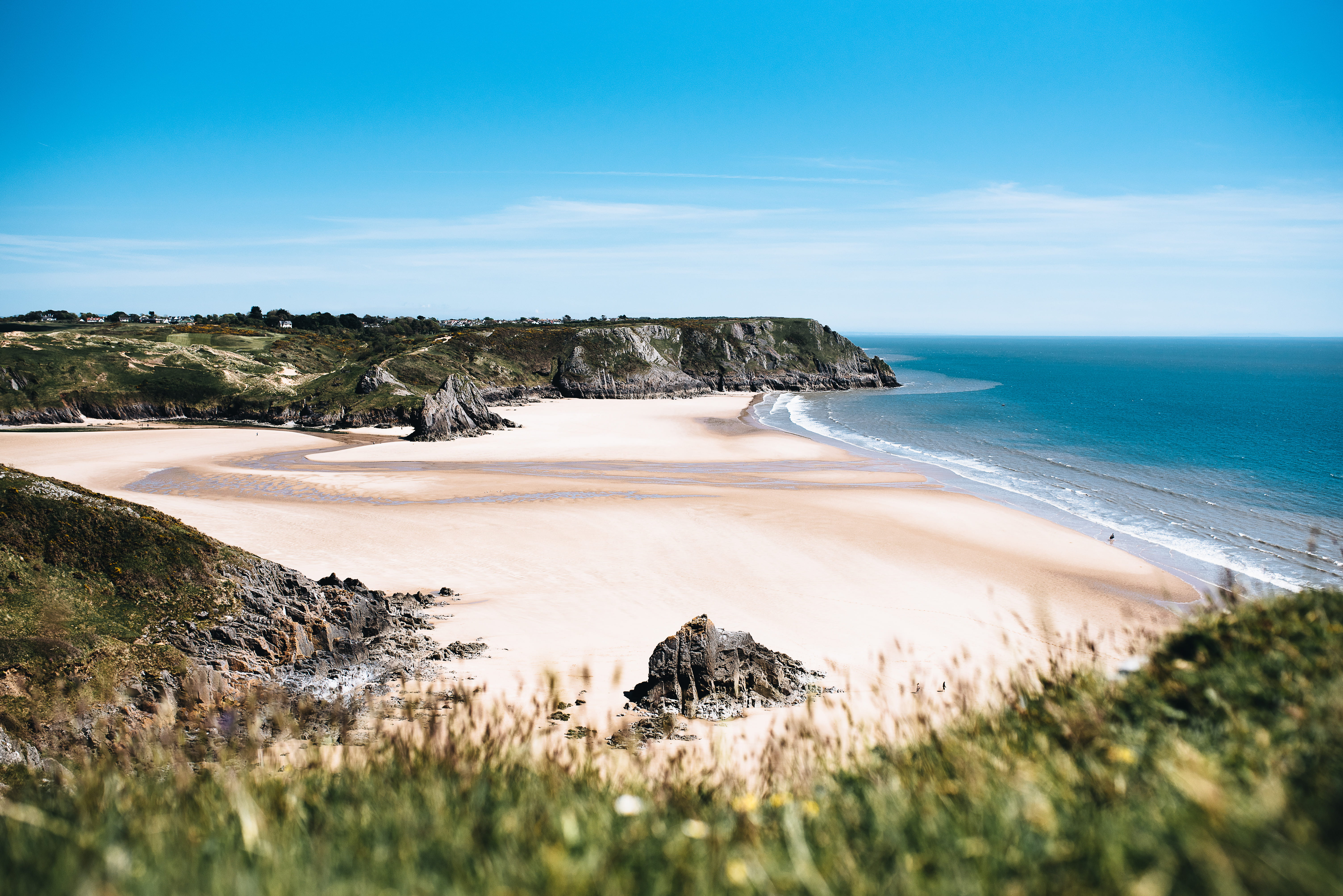 wale, landscape, shoreline, beach, sky, land, water, no people, tranquil scene, non-urban scene, shore, day, tree, gower, daytime, photography, blue, ocean, HD Wallpaper