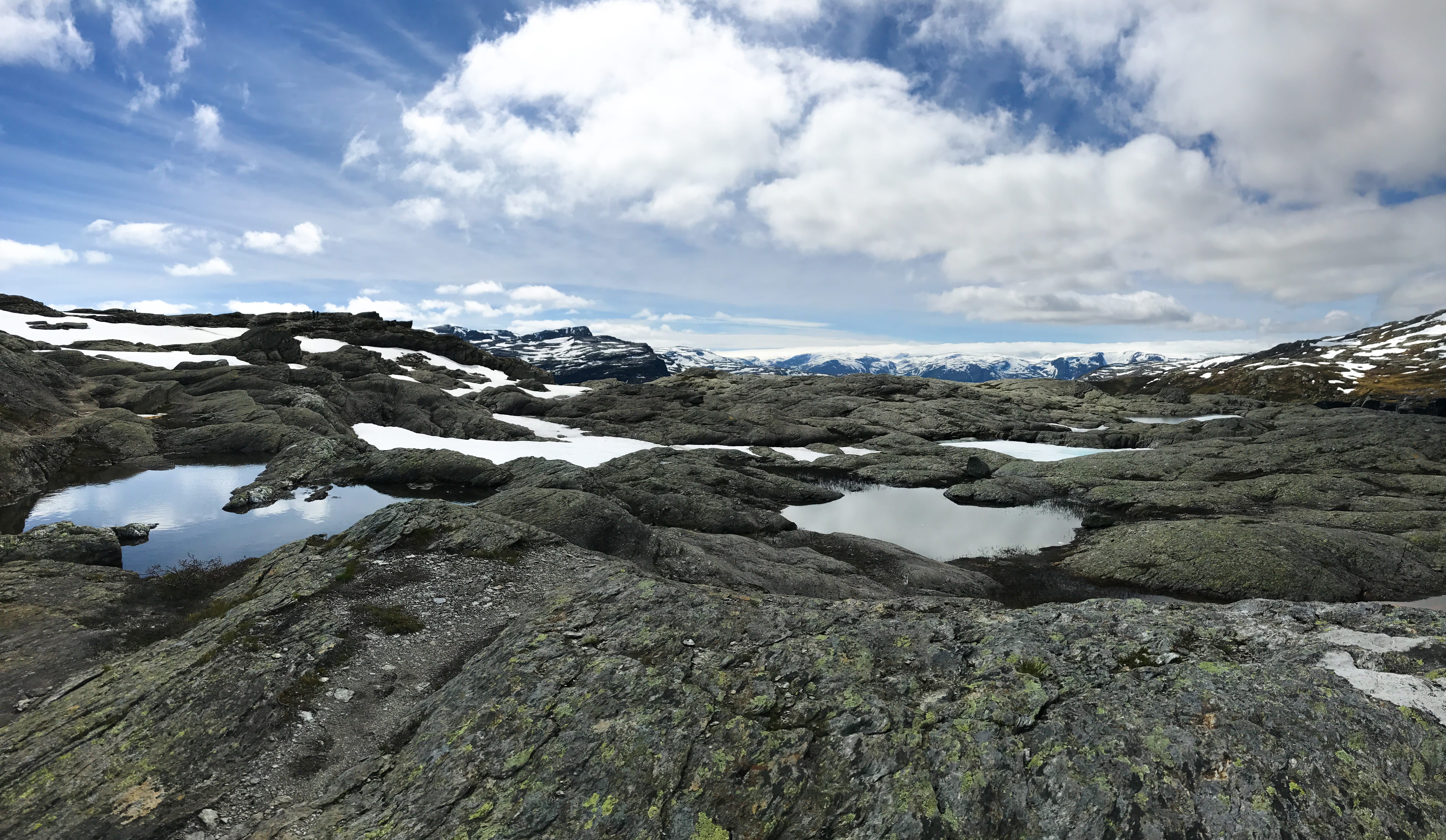 water, winter, trolltunga, fjord, lake, day, rock - object, 5K, non-urban scene, solid, snow, rocks, snowcapped mountain, tranquility, sky, no people, HD Wallpaper