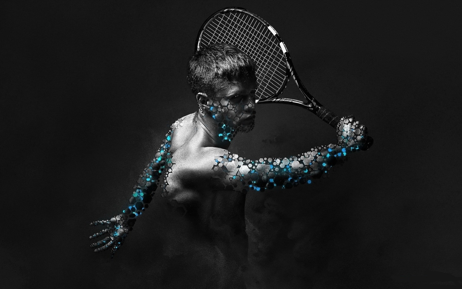 tenis, 1080P, black, man, dark, sport, player, fantasy, male, HD Wallpaper