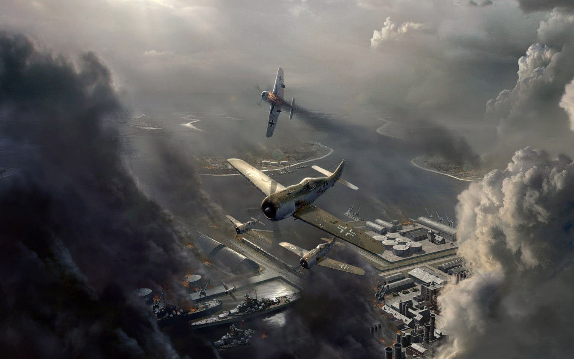 travel, nature, sky, aerospace industry, transportation, built structure, motion, mid-air, World War II, high angle view, architecture, fw 190, 1080P, HD Wallpaper
