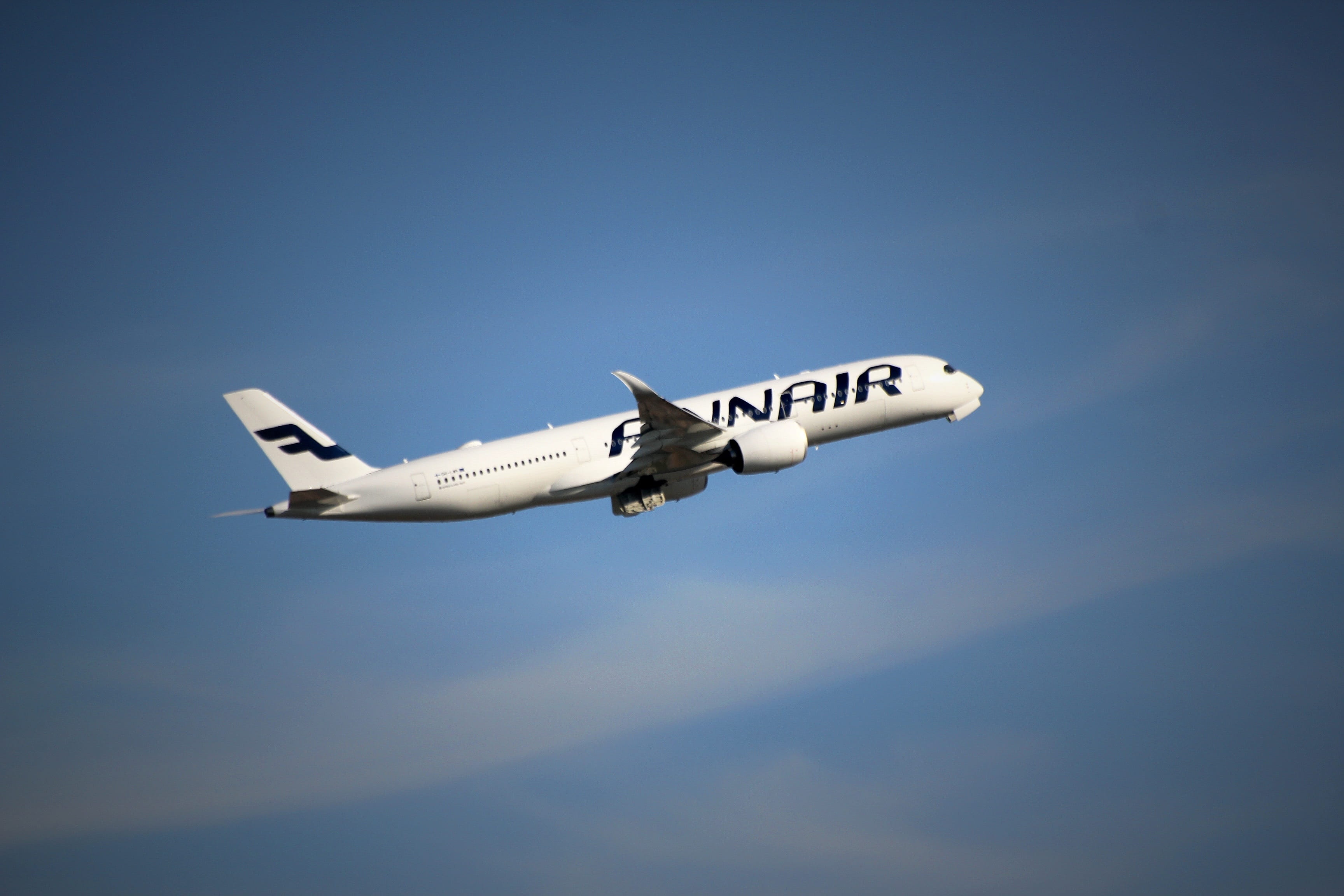 airplane wing, finnair, fly, plane, clouds, text, no people, aerospace industry, nature, western script, mode of transportation, fighter plane, sky, side view, HD Wallpaper