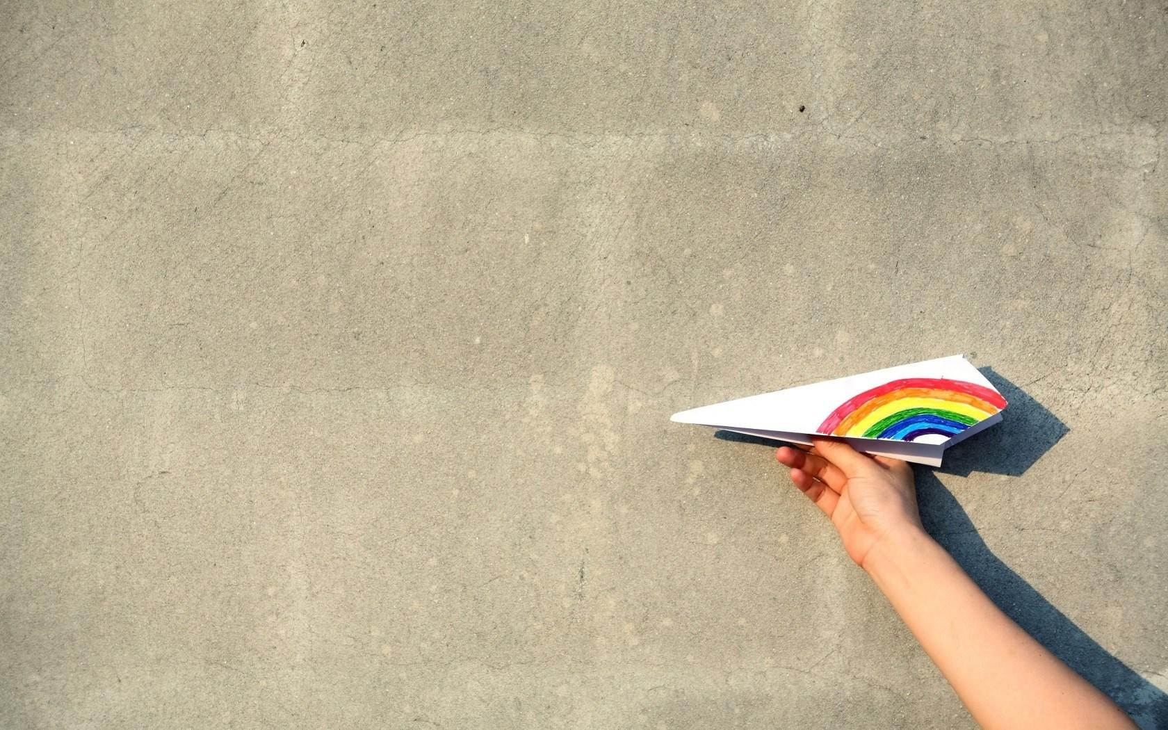 paper, 720P, airplane, drawing, rainbow, mood, HD Wallpaper