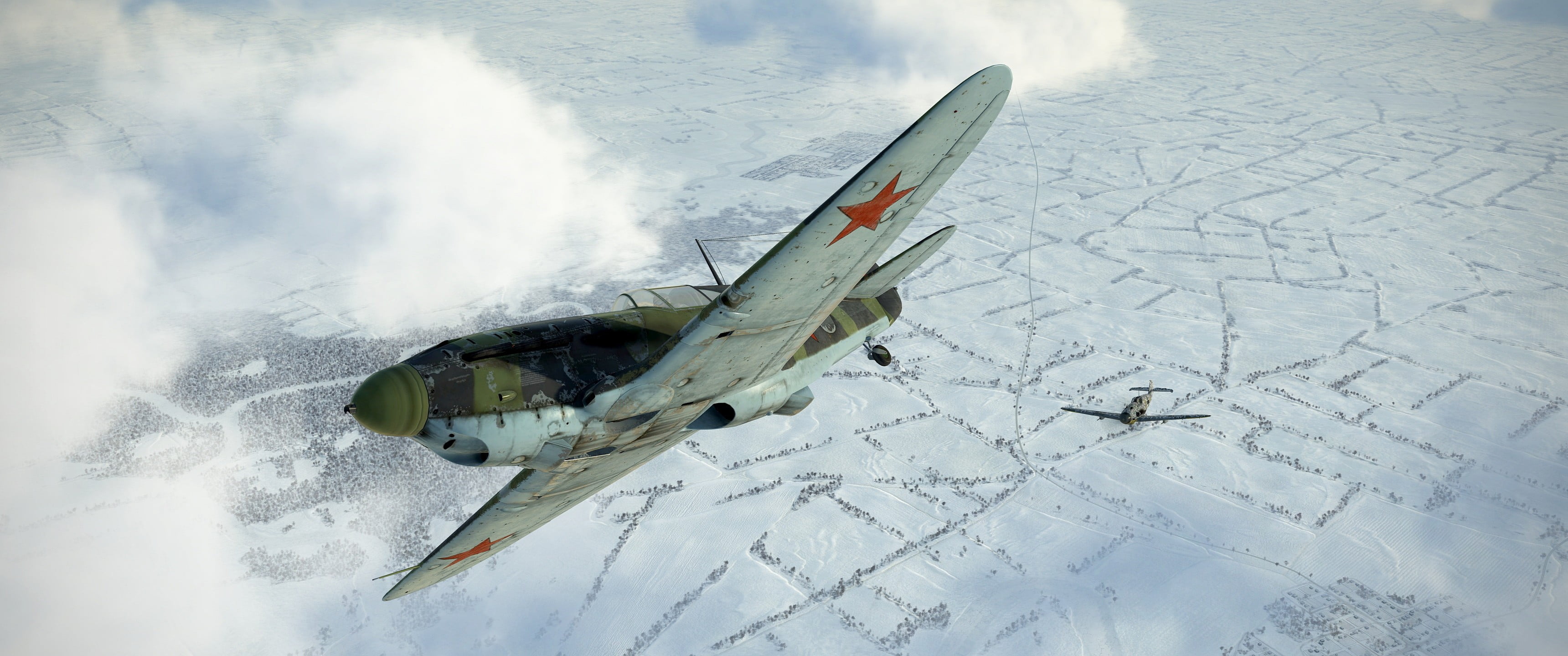 snowcapped mountain, Lavochkin-Gorbunov-Gudkov LaGG-3, on the move, gray, motion, day, plane, cold temperature, sport, mid-air, nature, aerial view, no people, HD Wallpaper