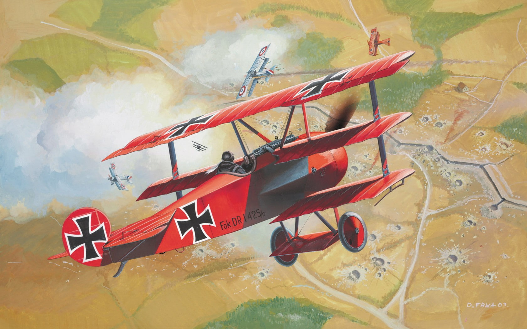 day, Trenches, air vehicle, transportation, land, nature, nautical vessel, smoke - physical structure, no people, artwork, 720P, Luftwaffe, flag, Red Baron, HD Wallpaper