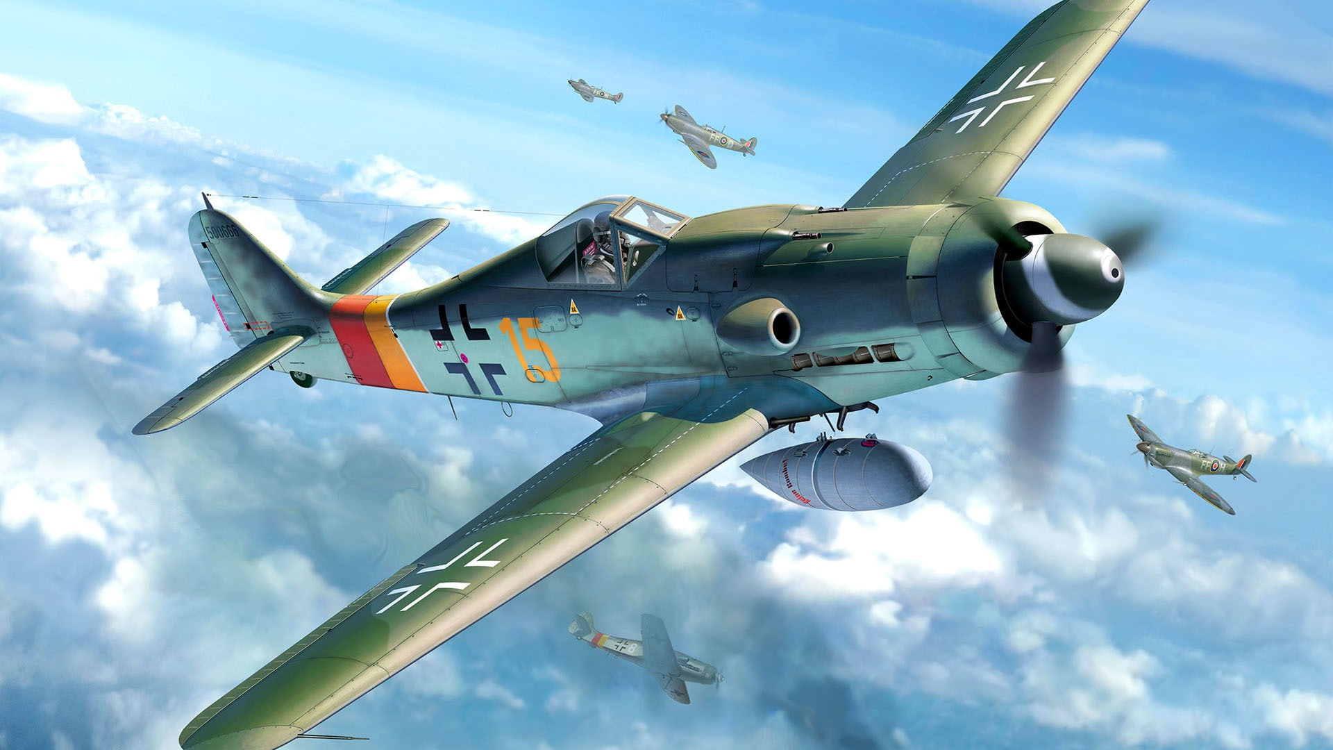 Luftwaffe, FW-190D-9, Shrike, piston fighter monoplane, 1080P, German single-seater single, Spitfire, Focke-Wulf, HD Wallpaper