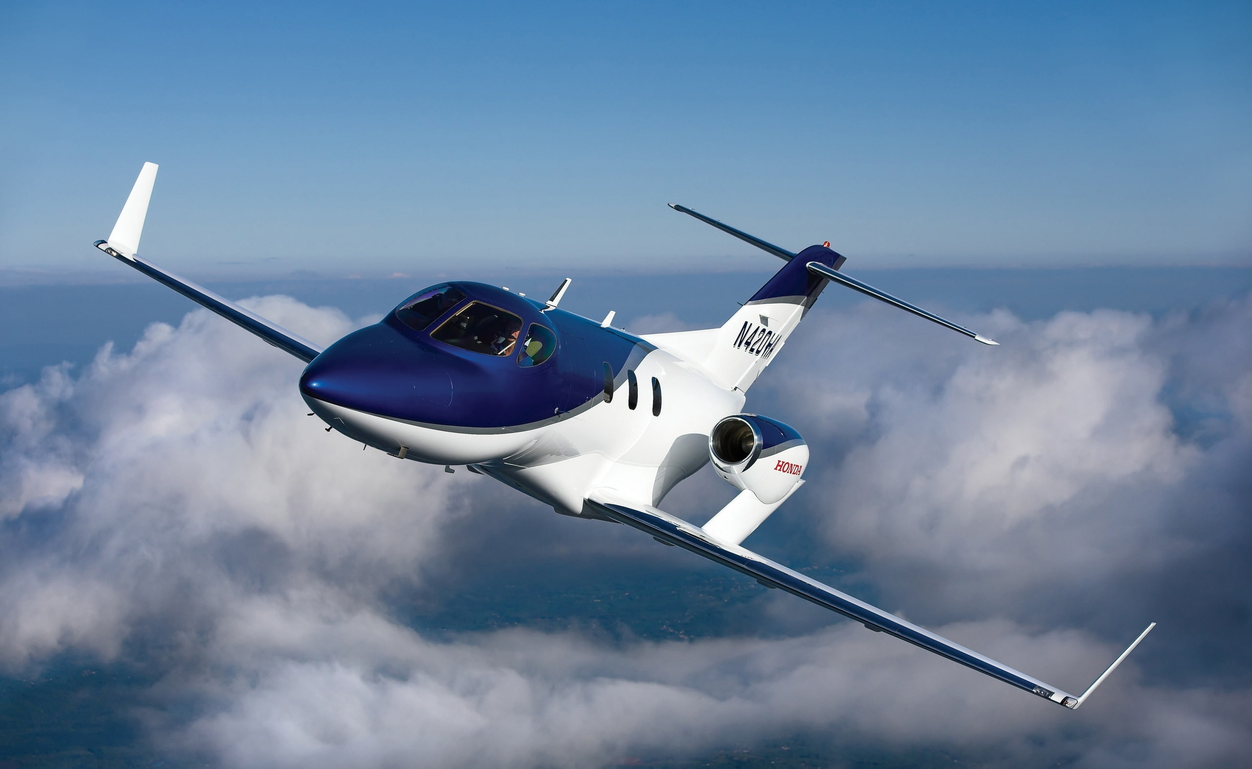cloud - sky, helicopter, blue, mode of transportation, sky, HondaJet, day, Airplane, aerospace industry, pilot, white, security, air vehicle, transportation, HD Wallpaper