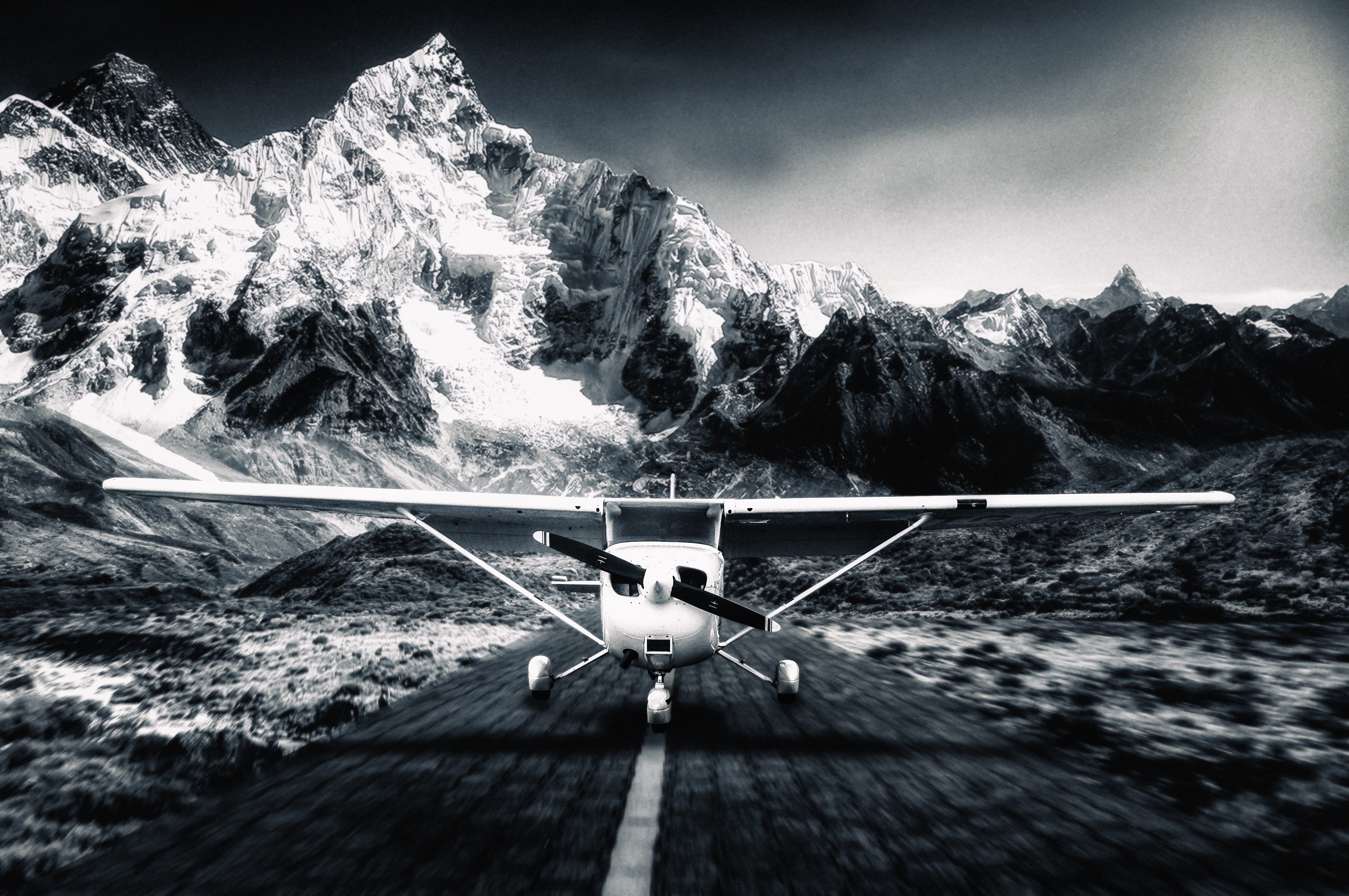 small plane, monoplane, snowcapped mountain, air show, beauty in nature, mountain range, montañanas, photography, outdoors, winter, formation, environment, HD Wallpaper