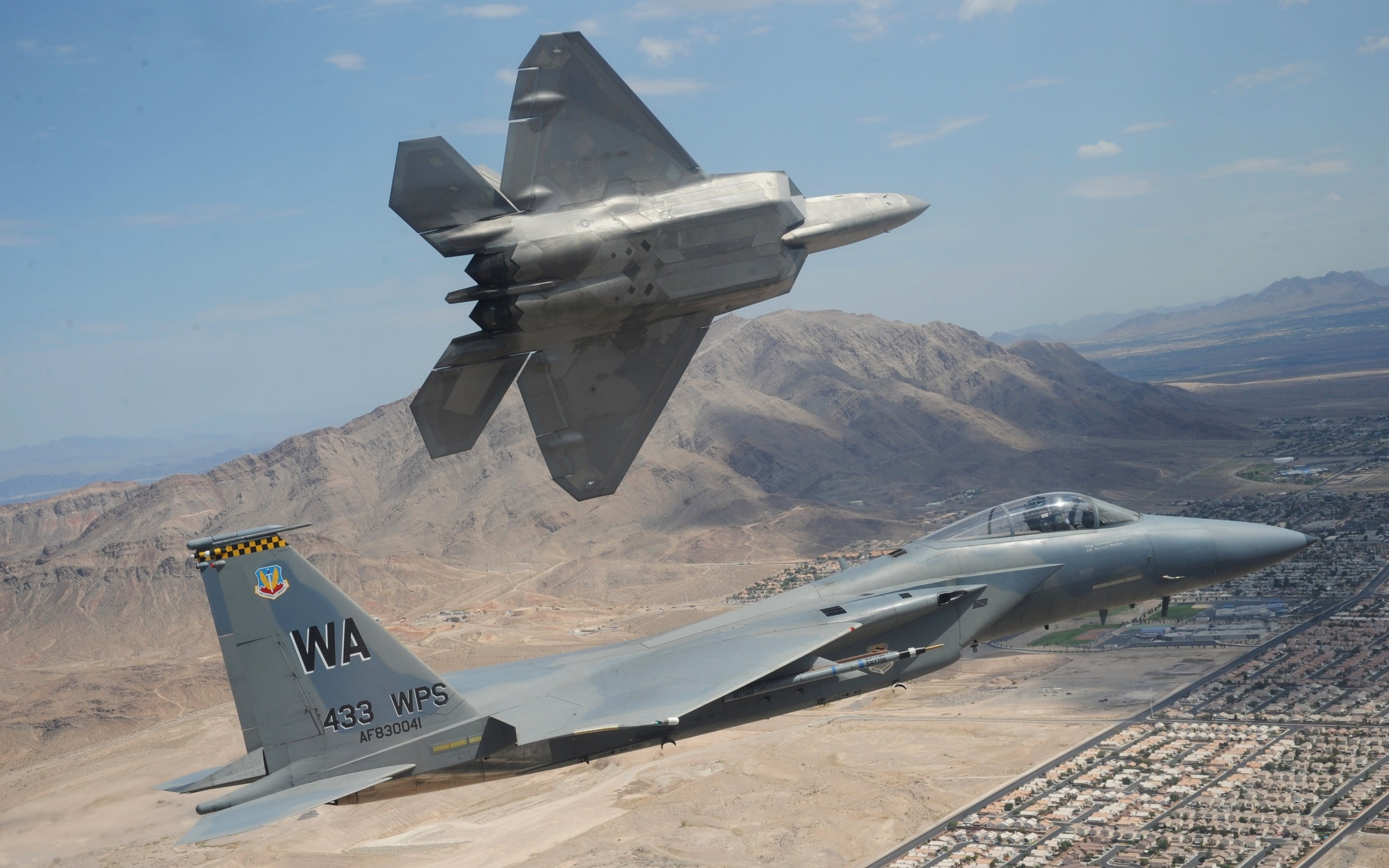 flying, F-15 Eagle, transportation, jet fighter, wps, text, air, military aircraft, air vehicle, military, mountain, security, two, wa, military airplane, HD Wallpaper
