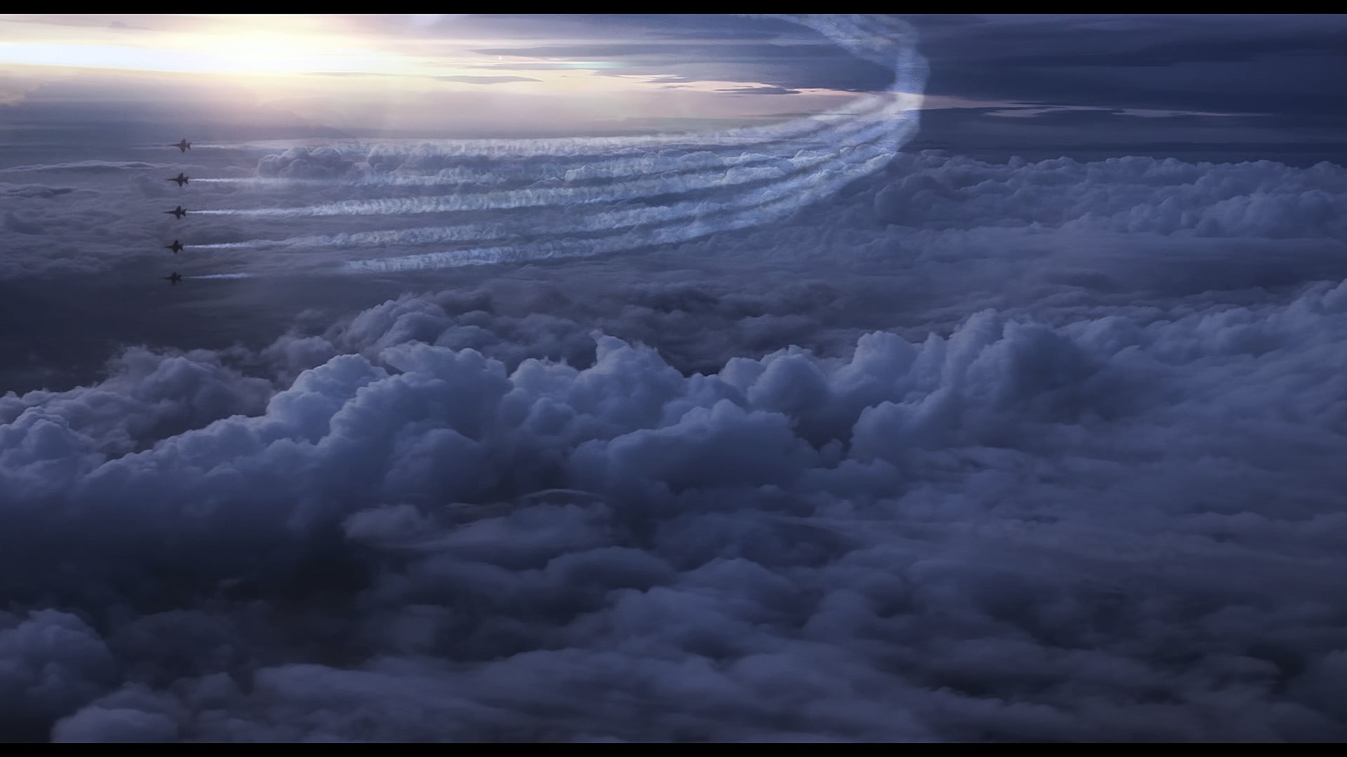 power in nature, sky, day, non-urban scene, 1080P, water, wooden, aerobatic team, no people, horizon, tranquil scene, black, idyllic, clouds, cloud - sky, HD Wallpaper