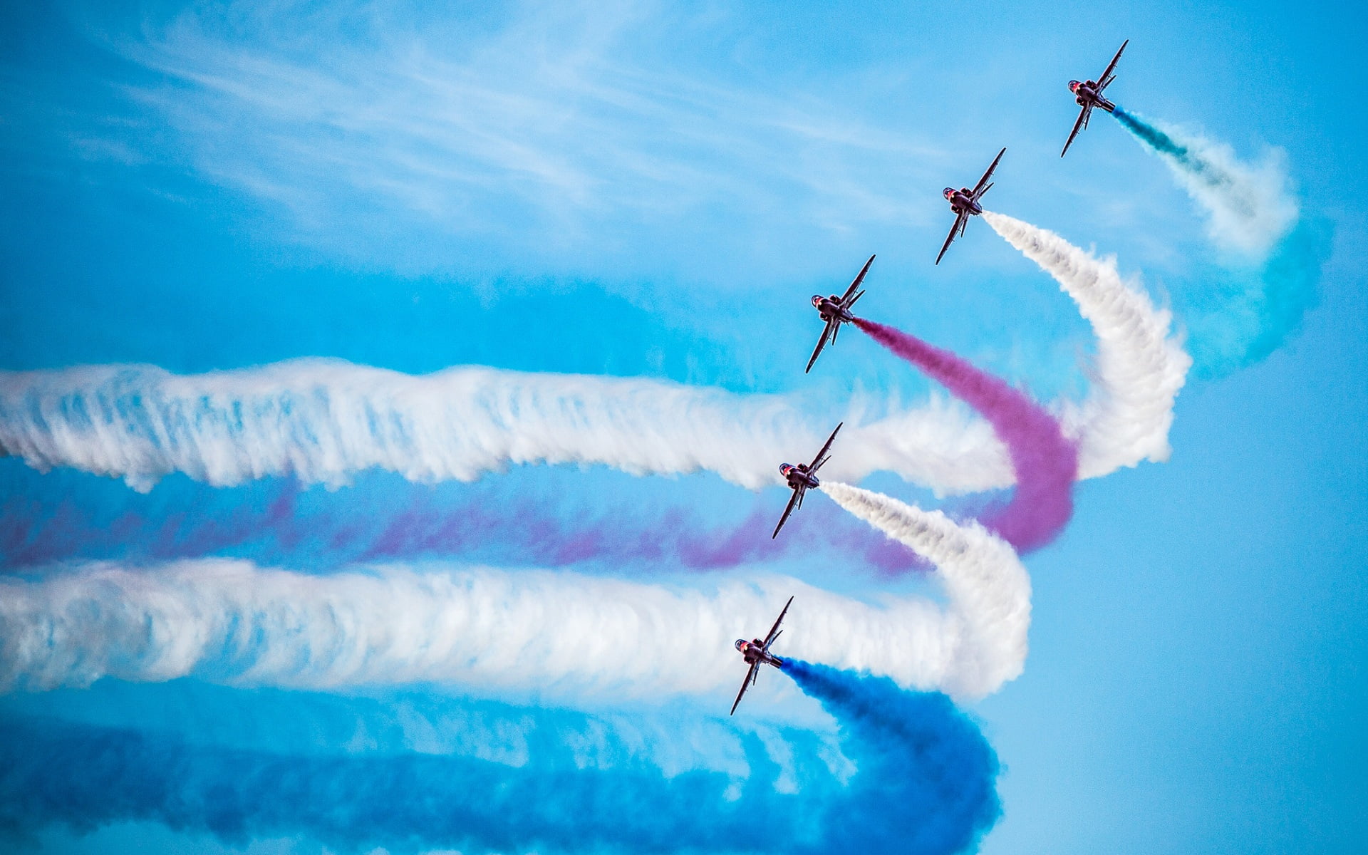 outdoors, teamwork, Aircrafts / Planes, 1080P, war, airplane, nature, travel, order, aerobatics, arrows, aerobatic, air vehicle, transportation, force, HD Wallpaper
