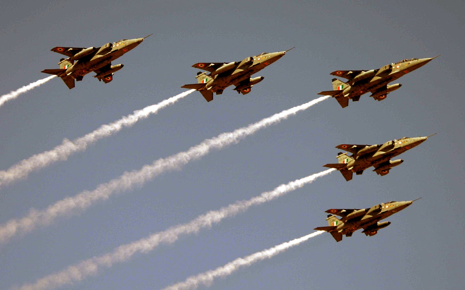 airplane, no people, nature, airshow, flying, plane, aerospace industry, 1080P, fighter plane, Indian Air Force, cloud - sky, air force, motion, vapor trail, HD Wallpaper