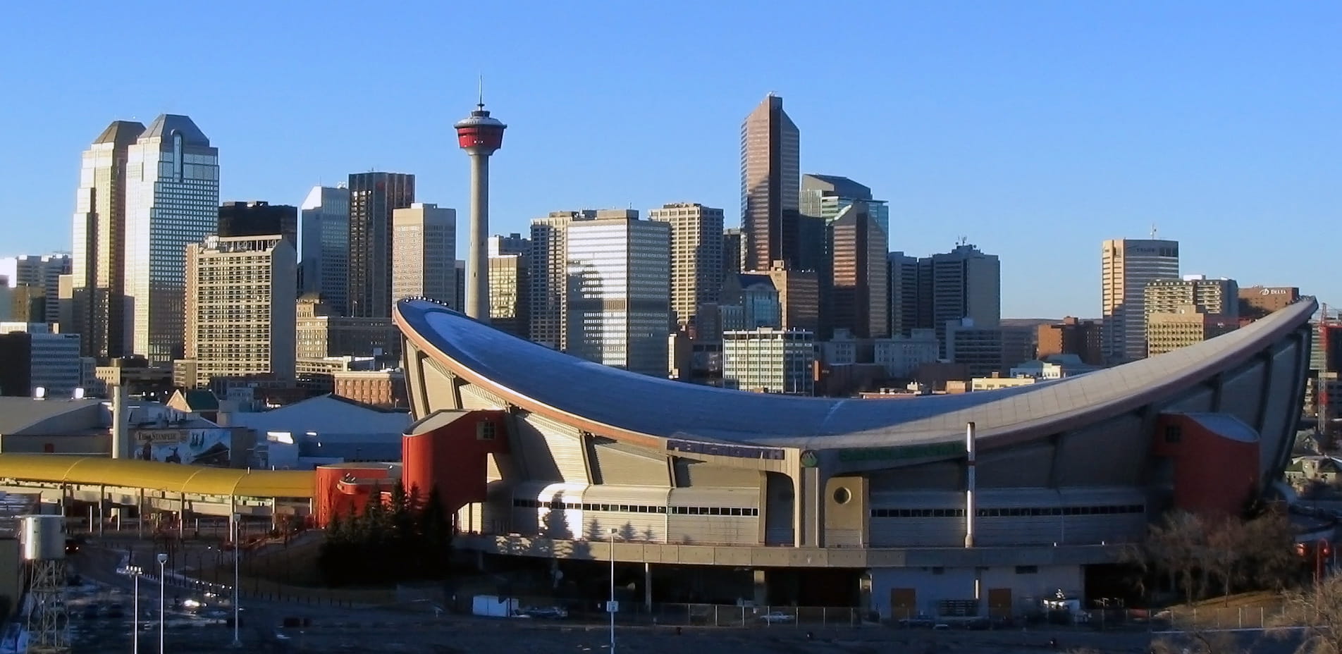 Alberta, office Building, nature, landscape, city, travel Locations, Canada, modern, financial district, calgary, architecture, Saddledome, sky, tall - high, HD Wallpaper