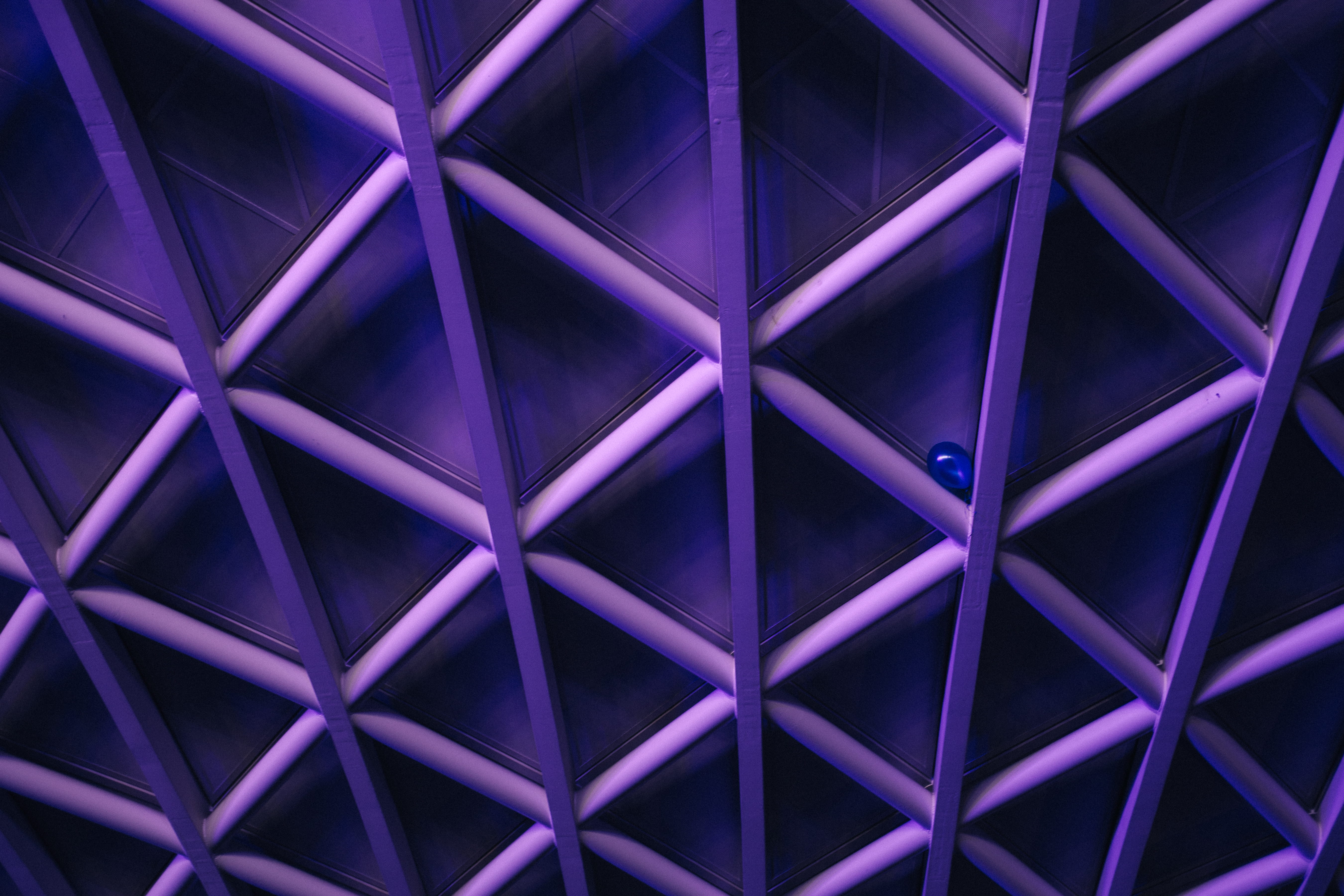geometric shape, crossbars, blue, pattern, indoors, architecture, building, ceiling, illuminated, night, frame, corner, stack, architectural feature, background, HD Wallpaper