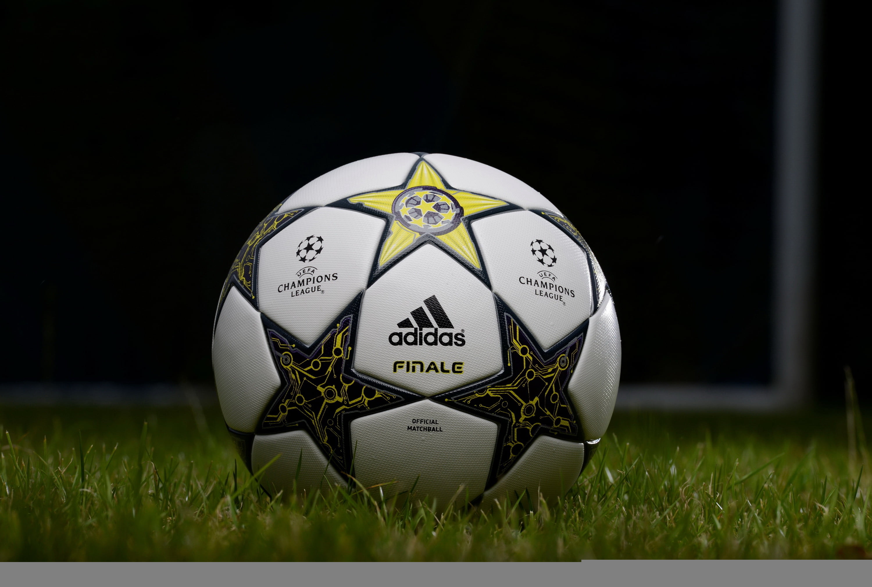 sport, soccer, sports equipment, single object, black, Champions League, competitive Sport, playing Field, stadium, no People, sphere, night, white, match - Sport, HD Wallpaper