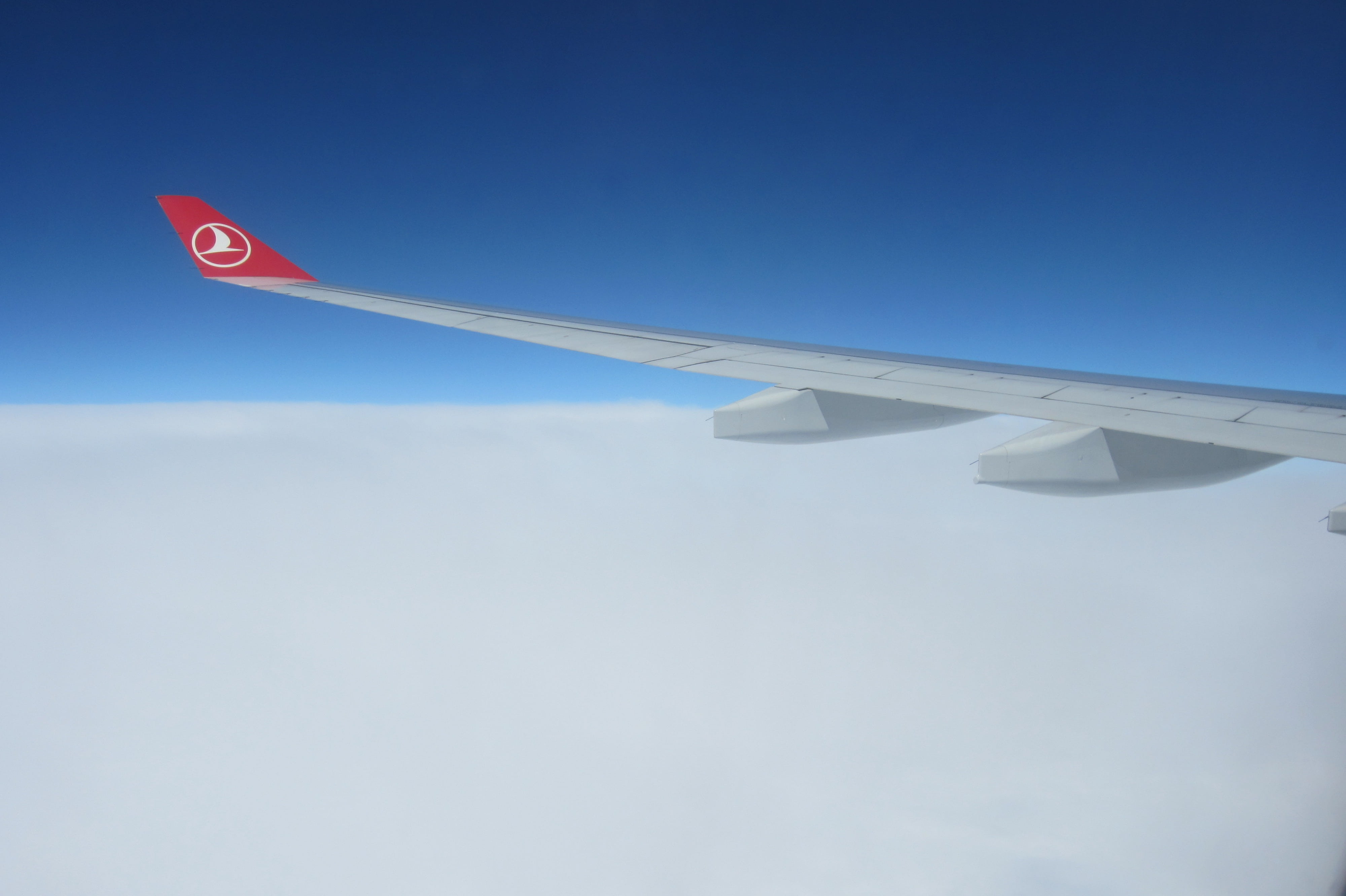 clear sky, mid-air, flying, aircraft wing, wind, airplane, air vehicle, sky, travel, wing, aircraft, air traffic, 4K, above the clouds, transportation, HD Wallpaper
