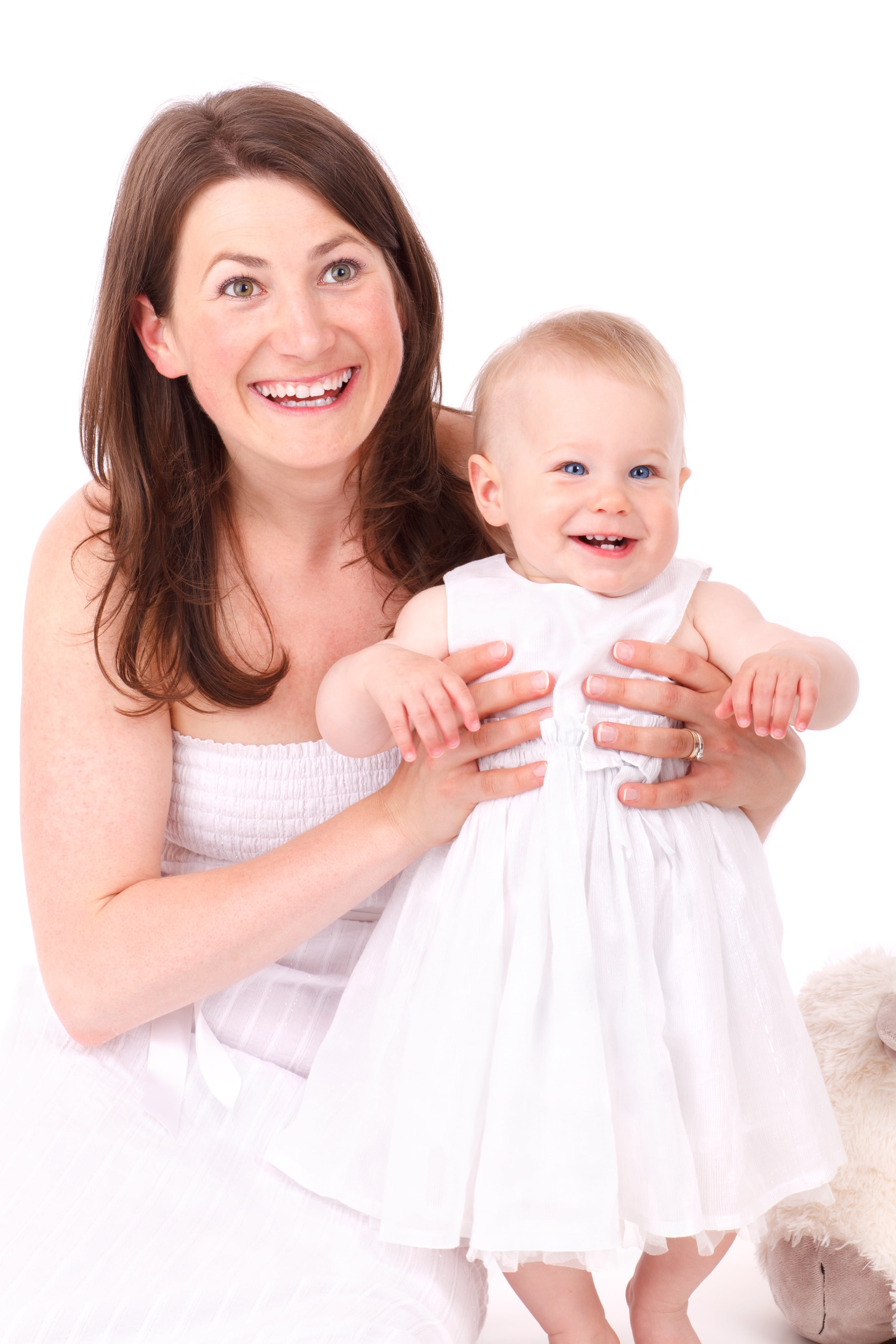 daughter, family, togetherness, dress, women, white Background, mother, positive emotion, wearing, cheerful, studio Shot, happy, parent, females, fun, 4K, Phone HD Wallpaper