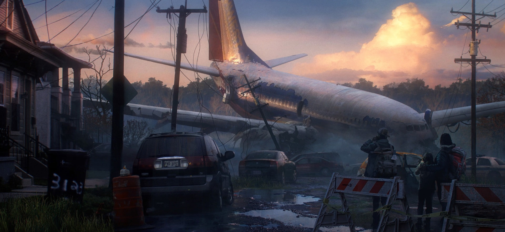 apocalyptic, aircraft, 1080P, crash, drawing, artwork, Boeing 737, HD Wallpaper