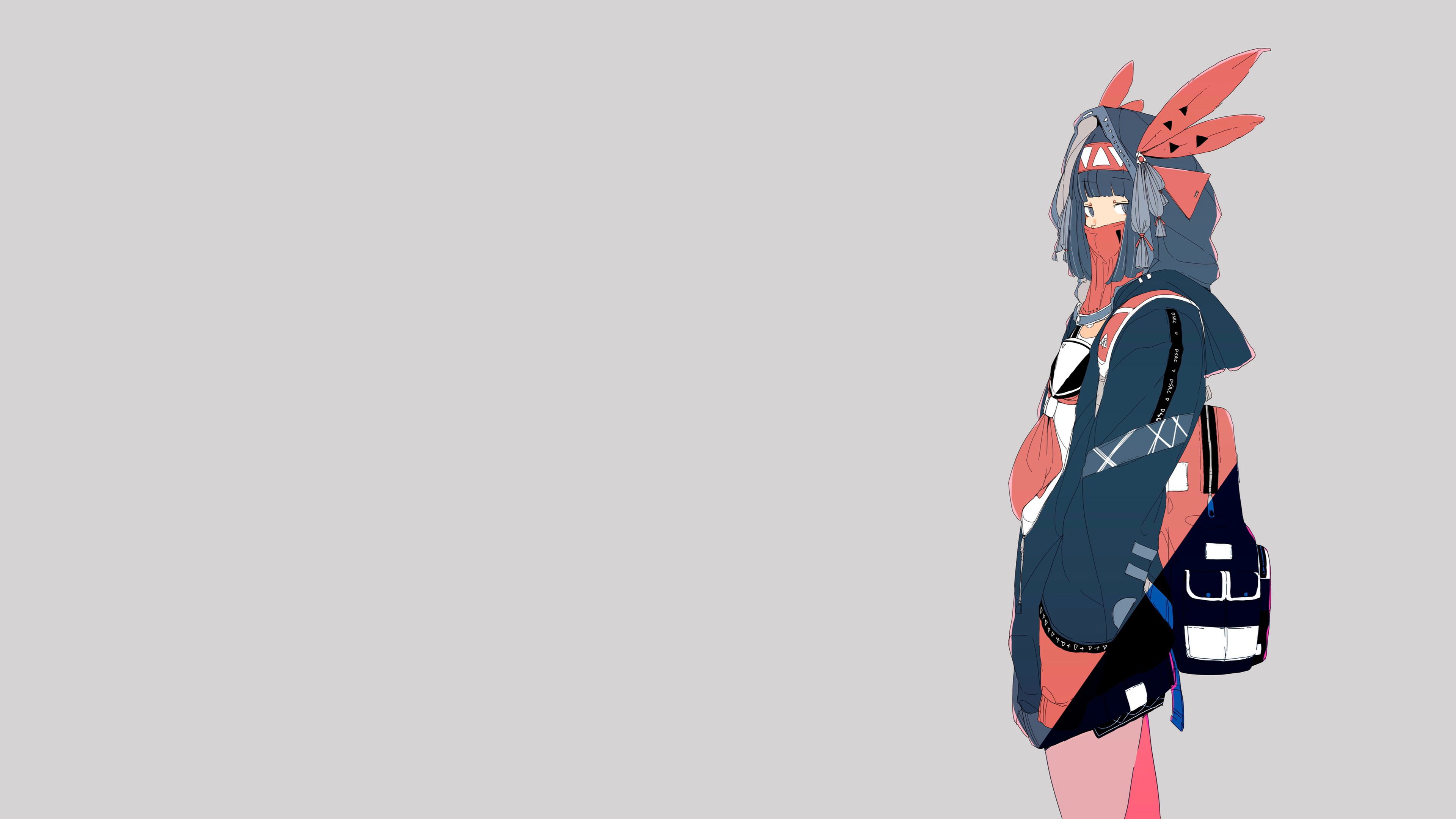 anime girls, mask, simple background, 4K, Streetwear, original characters, anime, HD Wallpaper