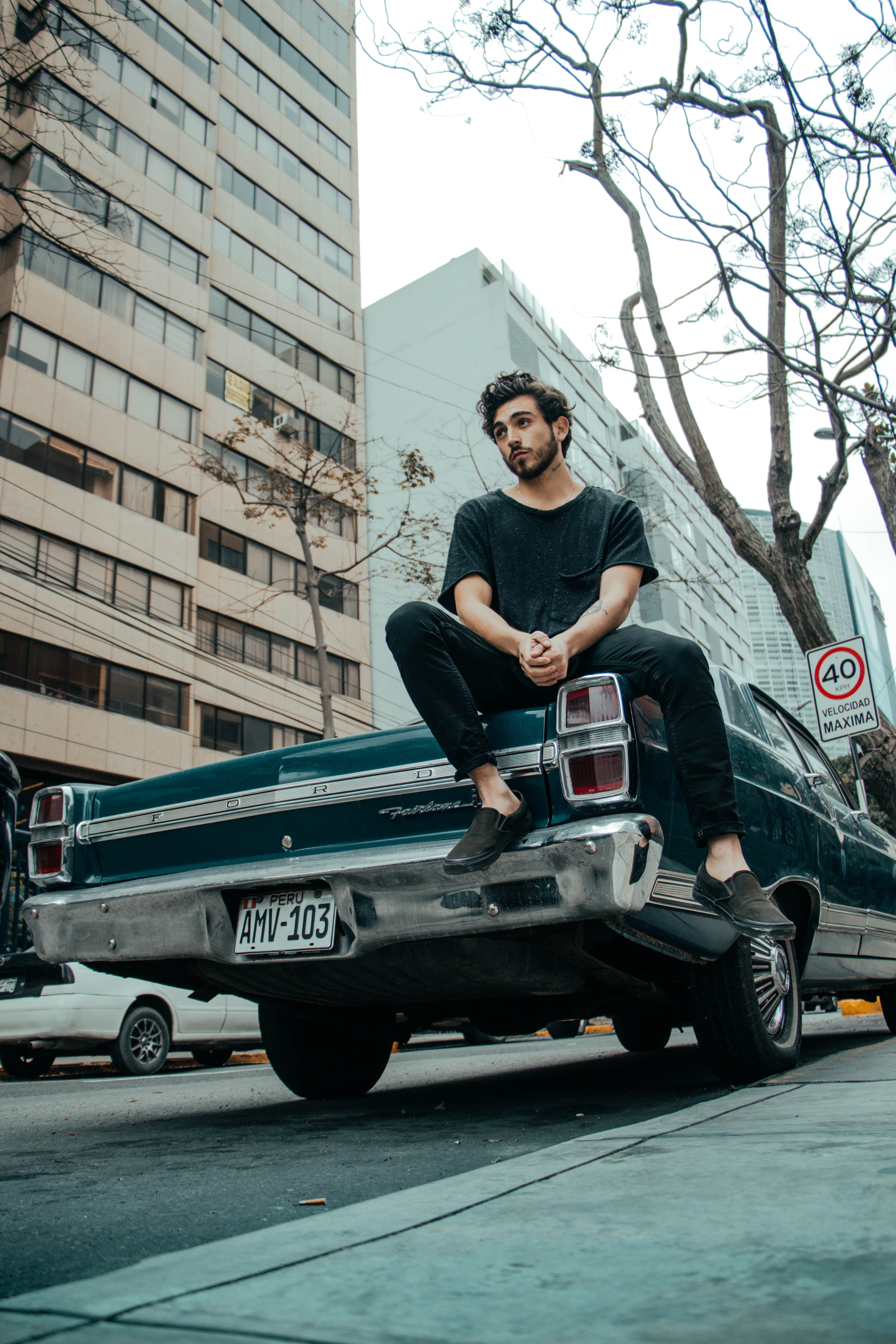 portrait, looking at camera, land vehicle, classic, car, coupe, lifestyle, man, green, built structure, streetwear, leisure activity, outdoors, motor vehicle, Phone HD Wallpaper
