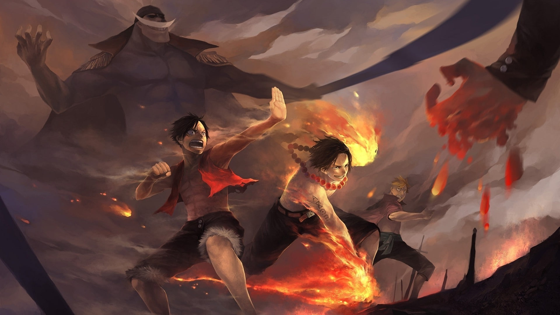 Portgas D. Ace, 1080P, One Piece, Edward Newgate, anime, Monkey D. Luffy, Marco, Whitebeard, HD Wallpaper