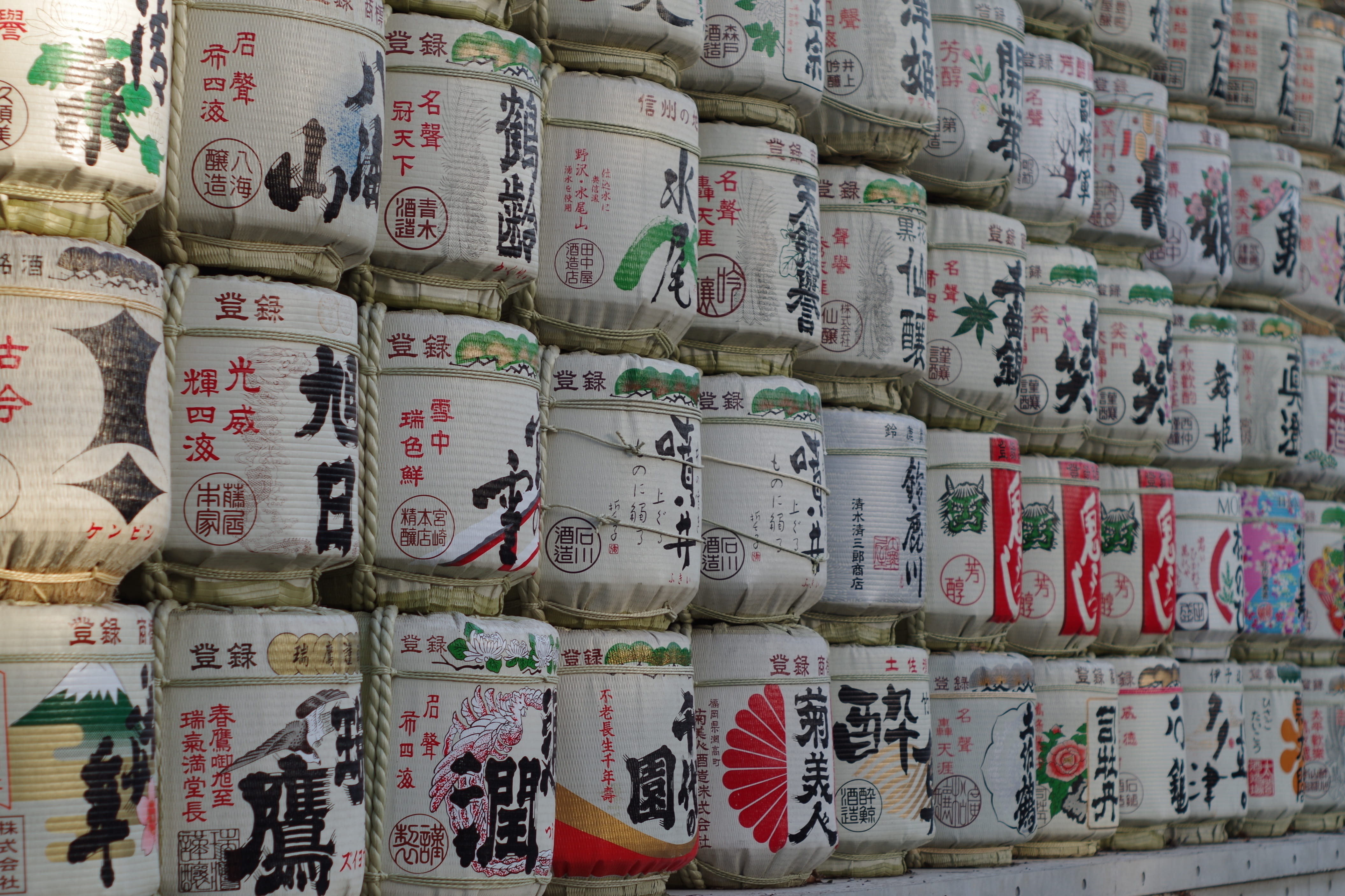 backgrounds, large group of objects, close-up, Keg, communication, Liquor, non-western script, indoors, cylinder, arrangement, container, Meiji Jingu Shrine, HD Wallpaper
