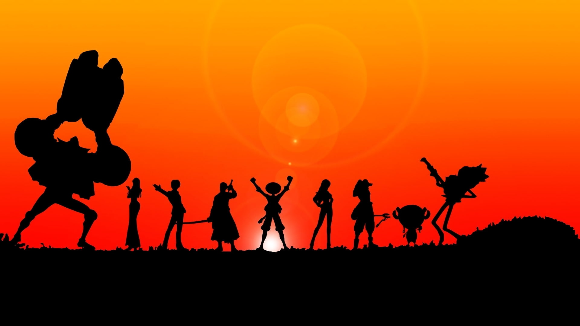 strawhat, silhouette, One Piece, crew, Anime, 1080P, HD Wallpaper
