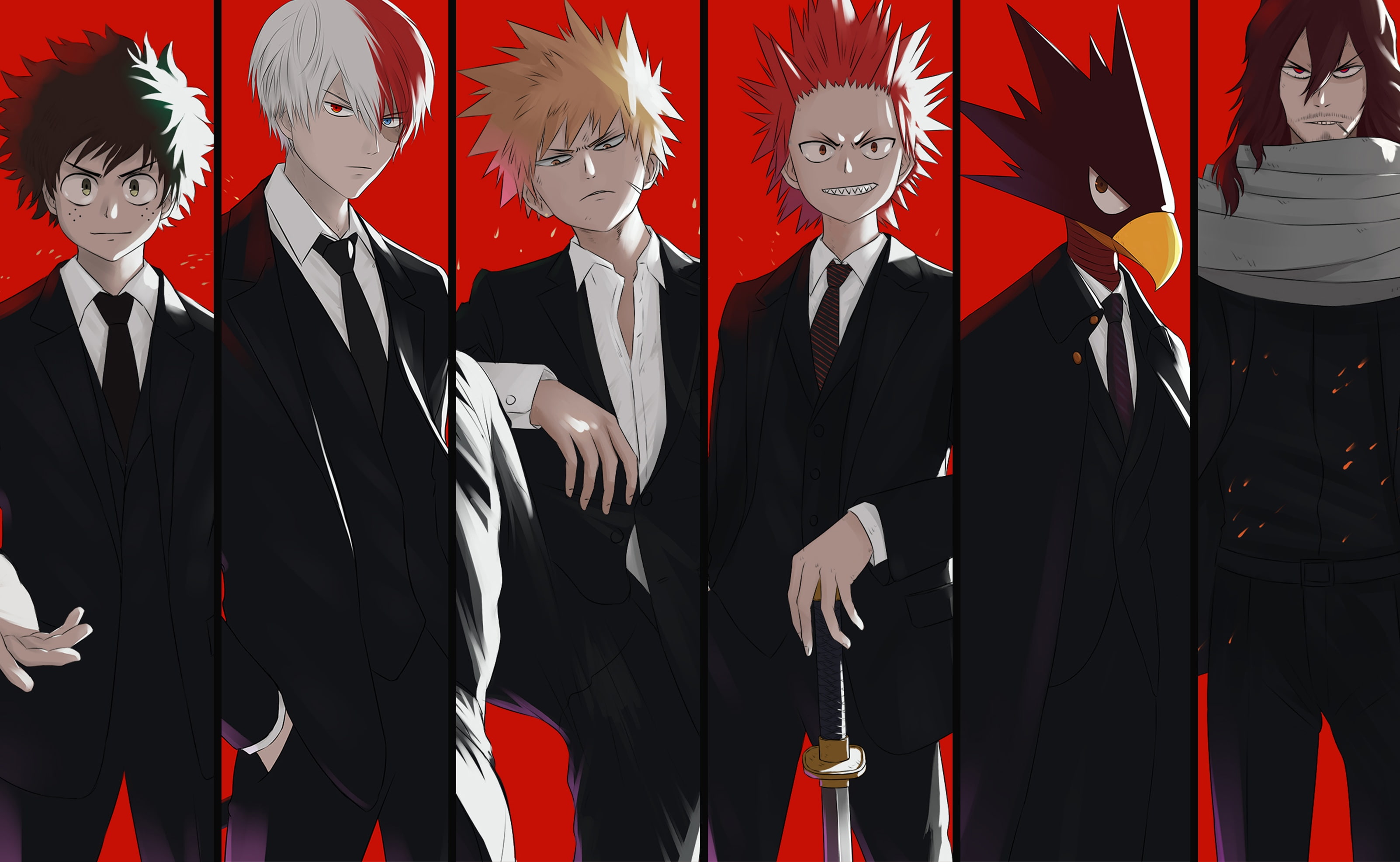 2K, aizawa, shouta, all, brown, midoriya, red, group, suit, com, yuan, hair, eyes, tie, blonde, konachan, male, green, 250336, short, izuku, luye, scarf, HD Wallpaper