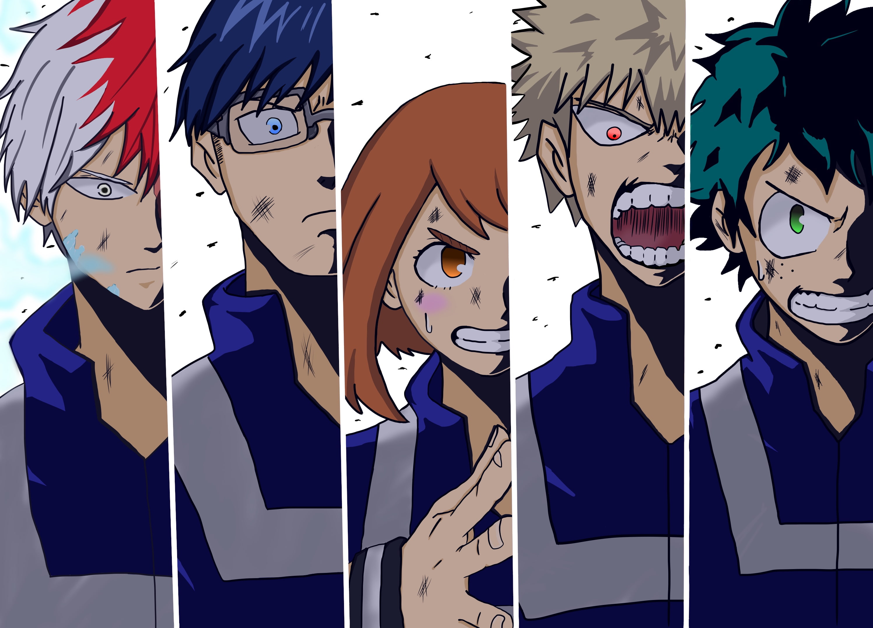 Ochaco Uraraka, Tenya Iida, My Hero Academia, Izuku Midoriya, Katsuki Bakugou, Shoto Todoroki, Anime, 2K, HD Wallpaper