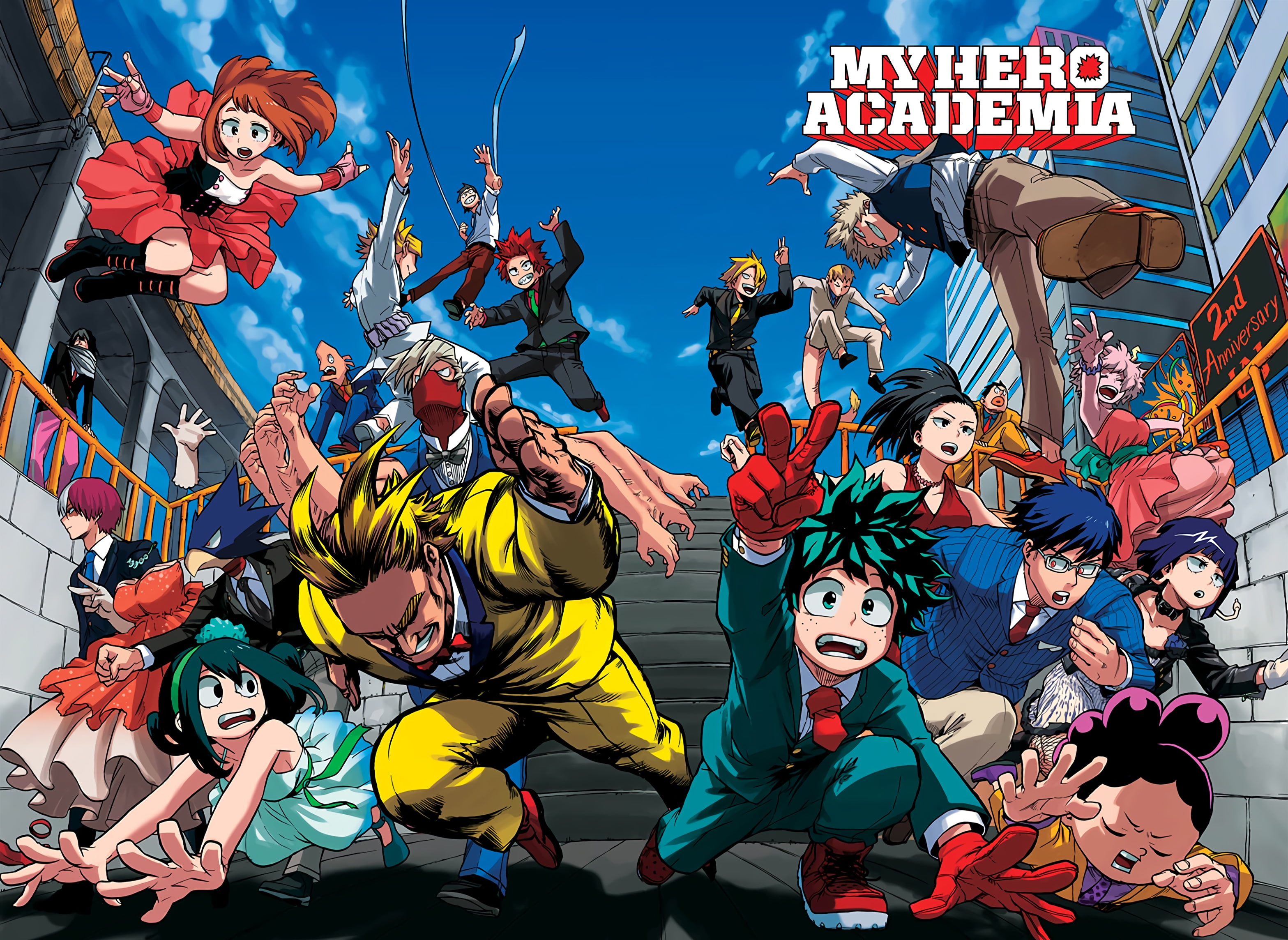 costume, crowd, females, multi colored, representation, festival, my hero academia, adult, group of people, men, sky, Anime, event, ochako uraraka, city, HD Wallpaper